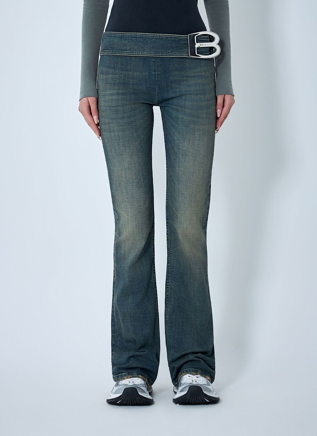 Balenciaga Women Buckle Bootcut Pants In Blue