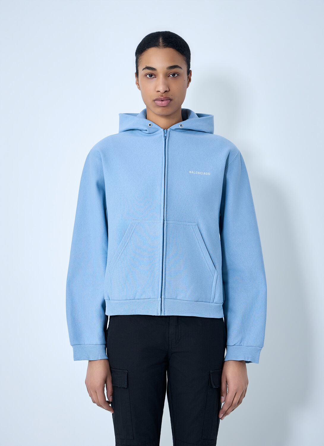 BALENCIAGA Balenciaga Zip-up Hoodie - Woman Sweatshirts Blue S　バレンシアガ ジップアップ パーカー - 女性 スウェット ブルー S