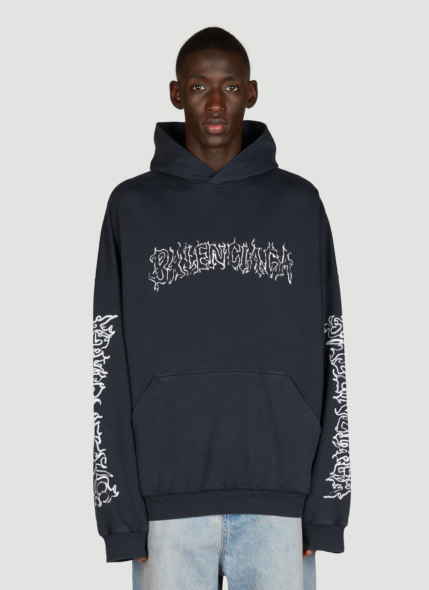Shop Balenciaga Darkwave Large Fit Hooded Sweatshirt In Black