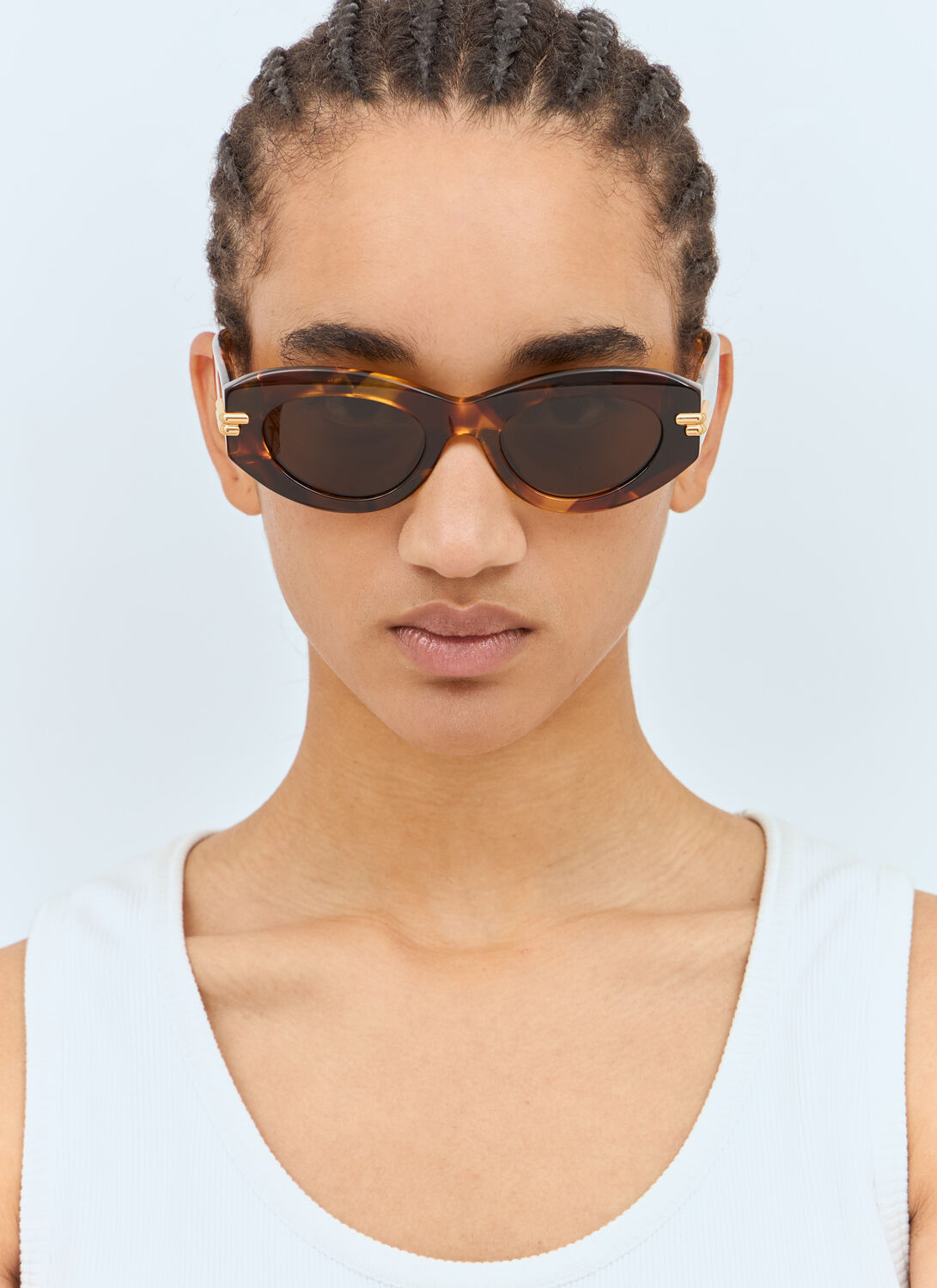 Bottega Veneta Mitre Oval Sunglasses In Brown