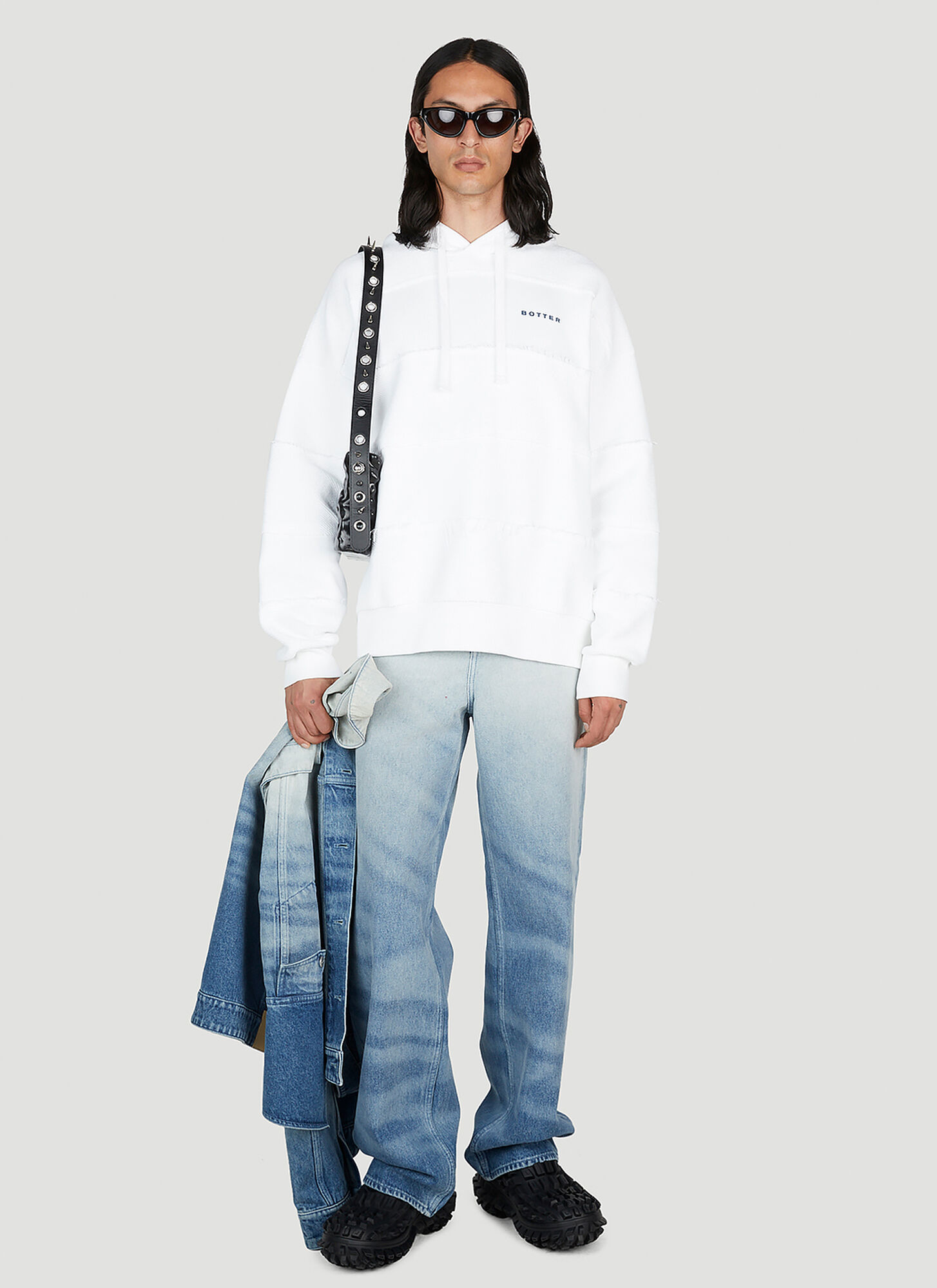  Botter Botter Raw Edge Logo Hooded Sweatshirt - Mann Sweatshirts White M 