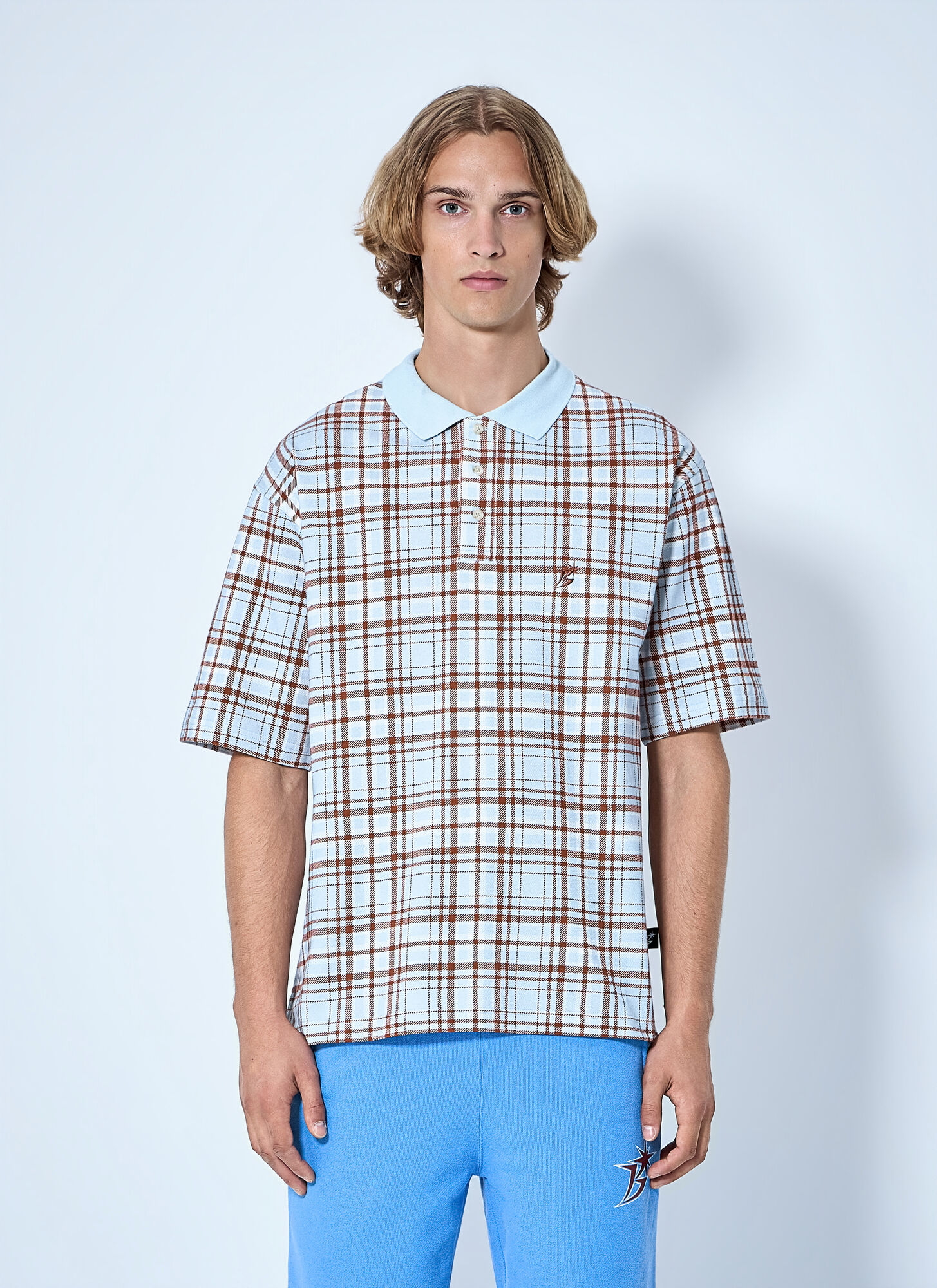 Bott Men's Blue Plaid Polo Shirt - Man Polo Shirts L