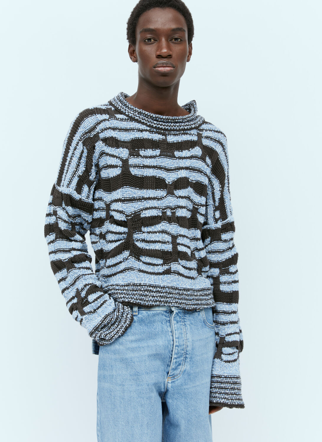 Shop Bottega Veneta Distorted Stripe Cotton Sweater In Blue