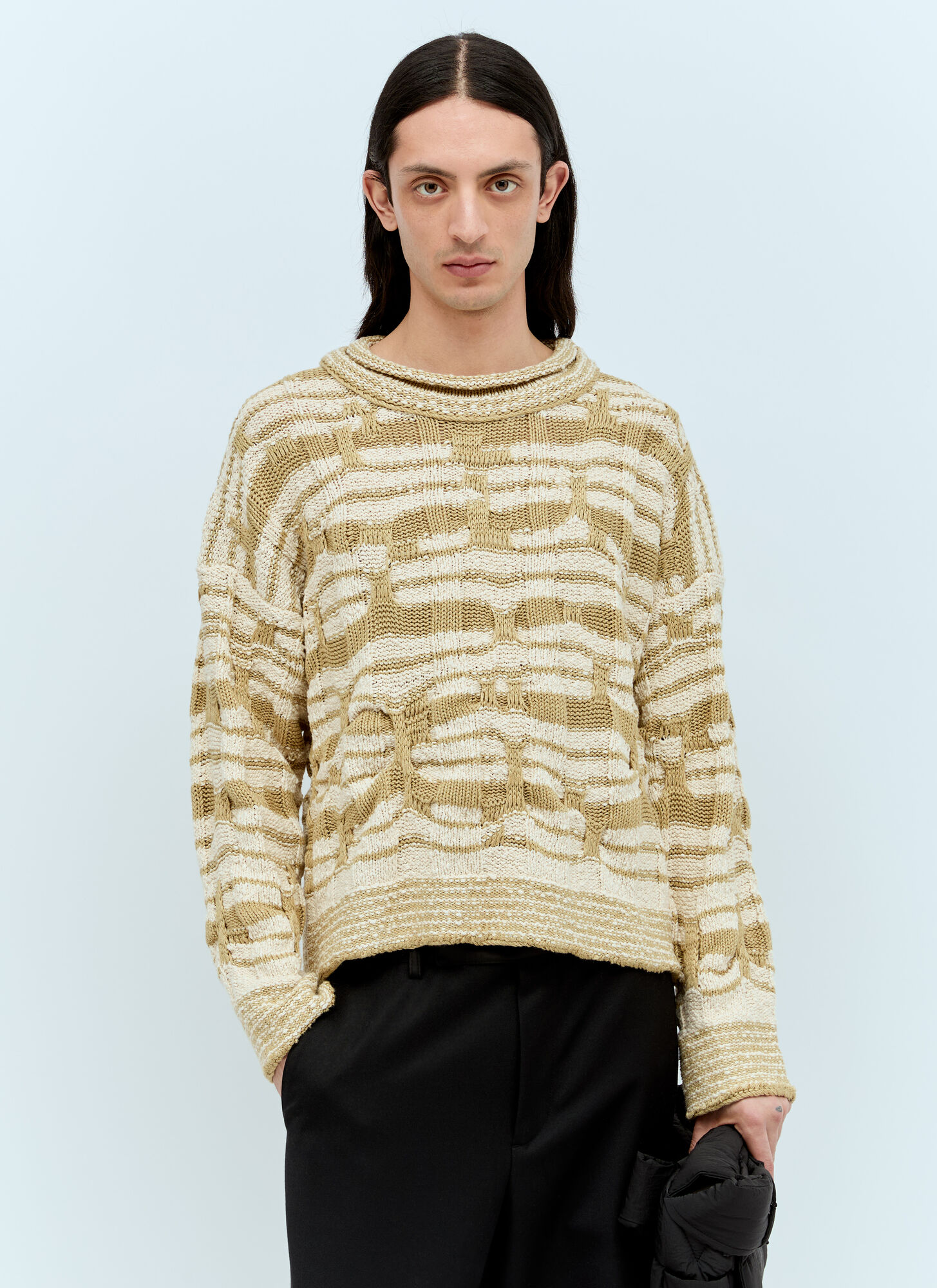 Bottega Veneta Distorted Stripe Knit Sweater In Beige