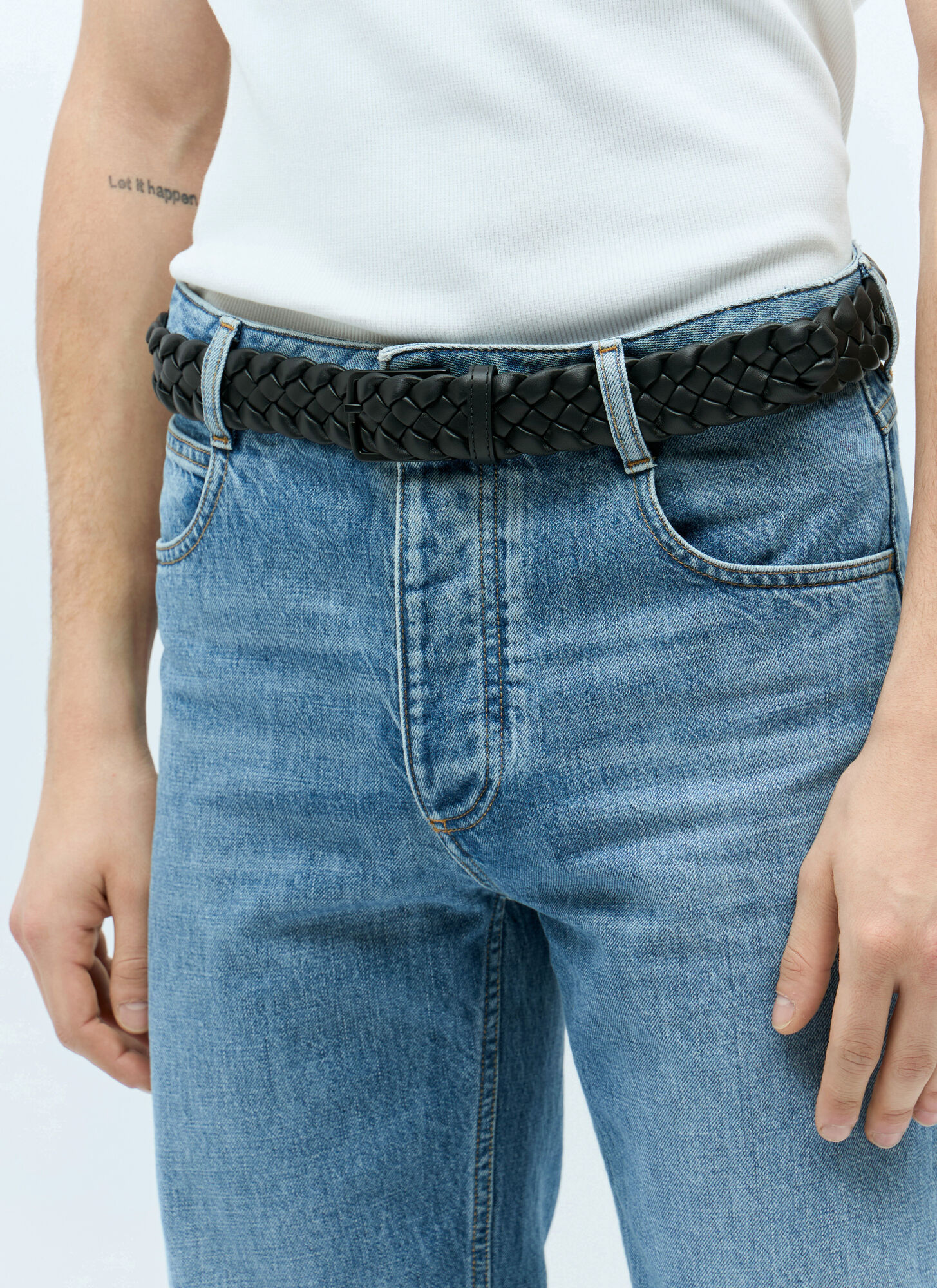 Shop Bottega Veneta Padded Intreccio Belt In Black