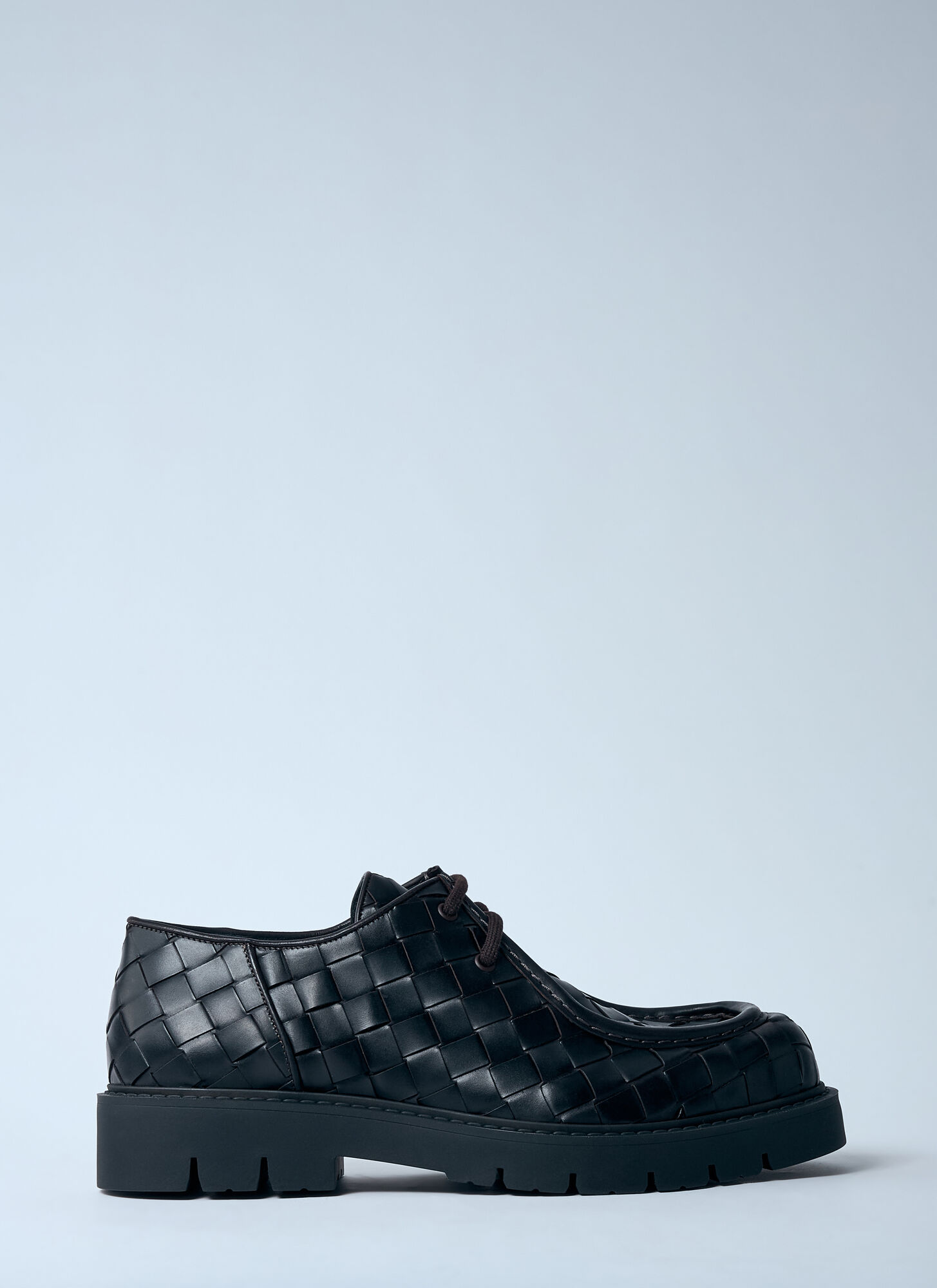 Bottega Veneta Haddock Lace Up Deep Calf Weave In Black
