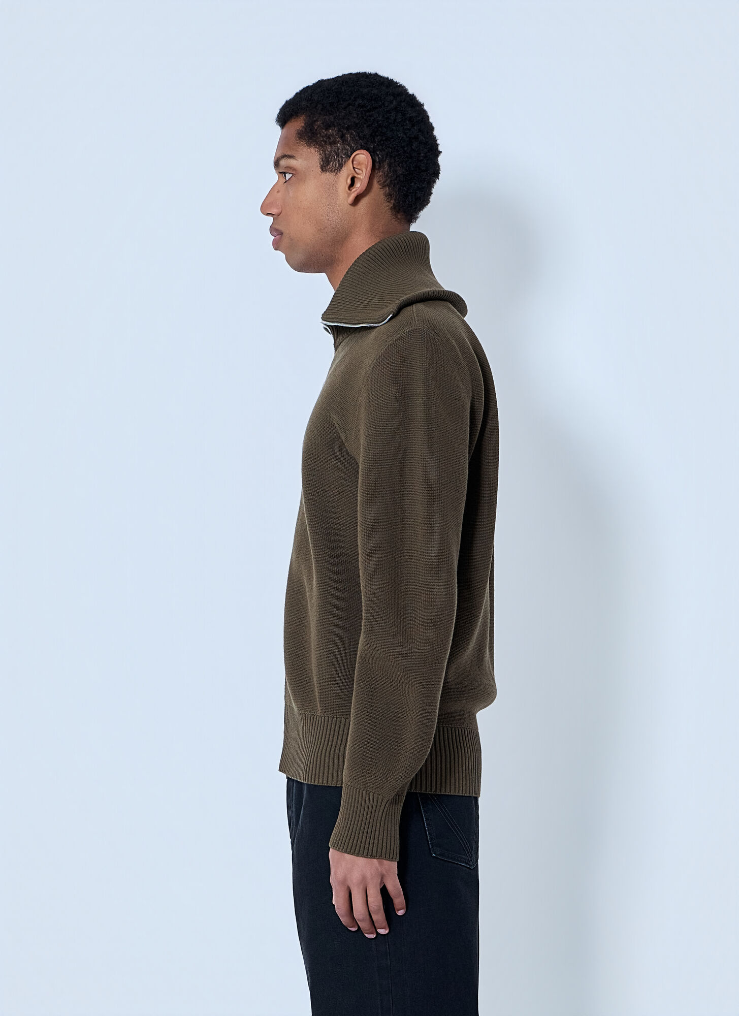  Bottega Veneta Bottega Veneta Zip-front High Collar Cardigan - Mann Strick Dark Green S 