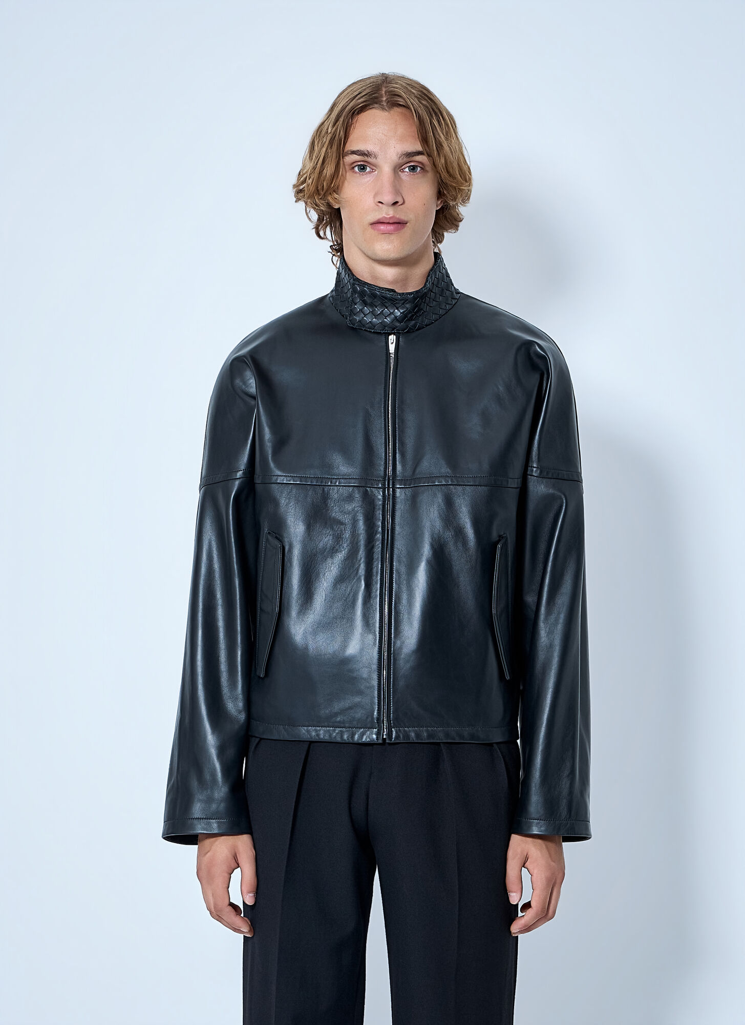 BOTTEGA VENETA Bottega Veneta Intrecciato Leather Blouson Jacket - Man Jackets Black Eu - 48　ボッテガ ヴェネタ イントレチャート レザー ブルゾン ジャケット - メンズ ジャ