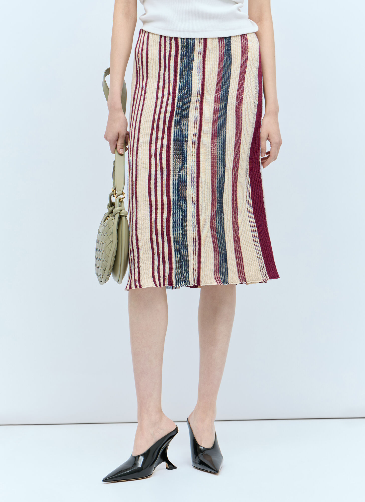 Shop Bottega Veneta Stripe Knit Midi Skirt In Multicolour