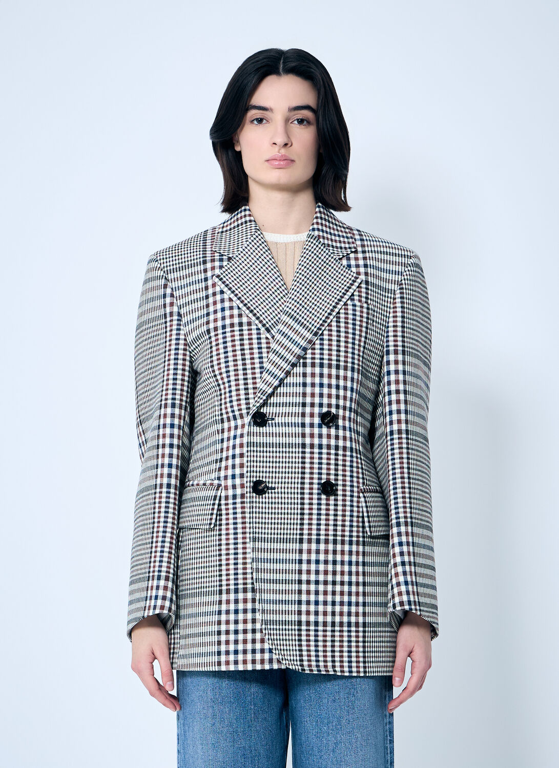 BOTTEGA VENETA STRUCTURED CHECK-COTTON BLAZER 