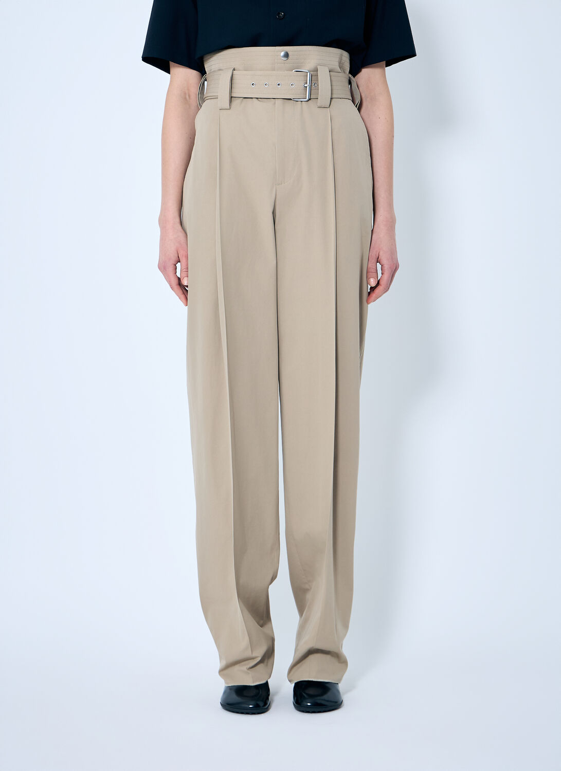 Bottega Veneta Women Compact Cotton Pants In Beige