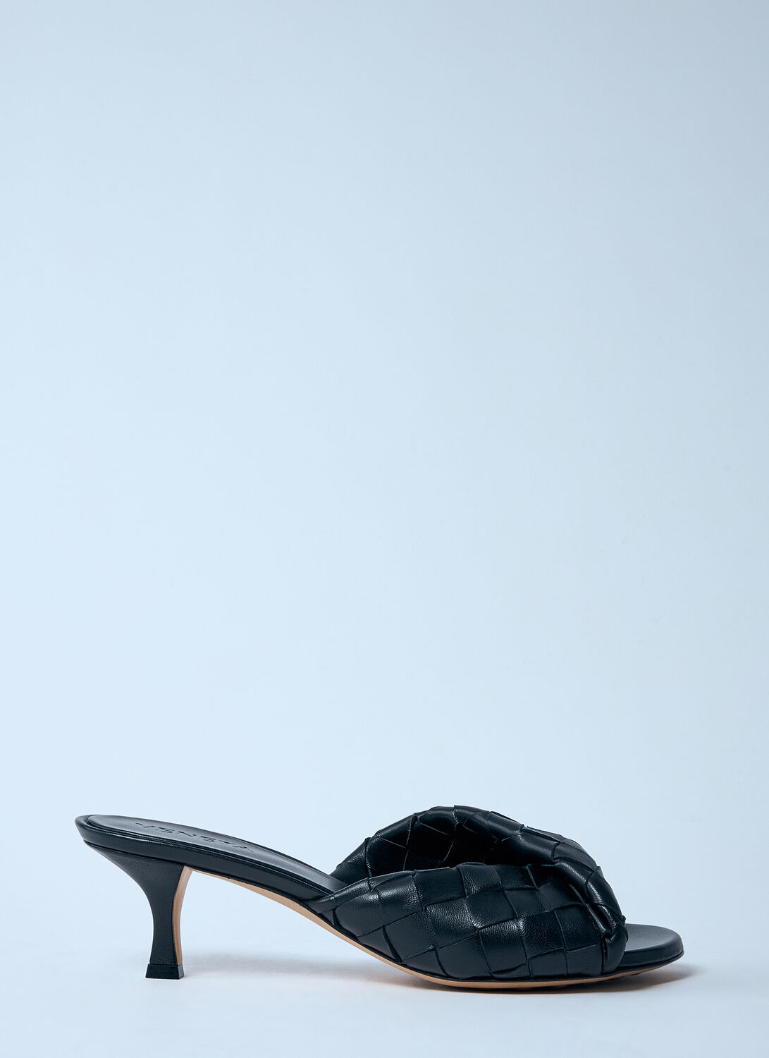 Bottega Veneta Interciato Woven Twist Mule Sandals In Black
