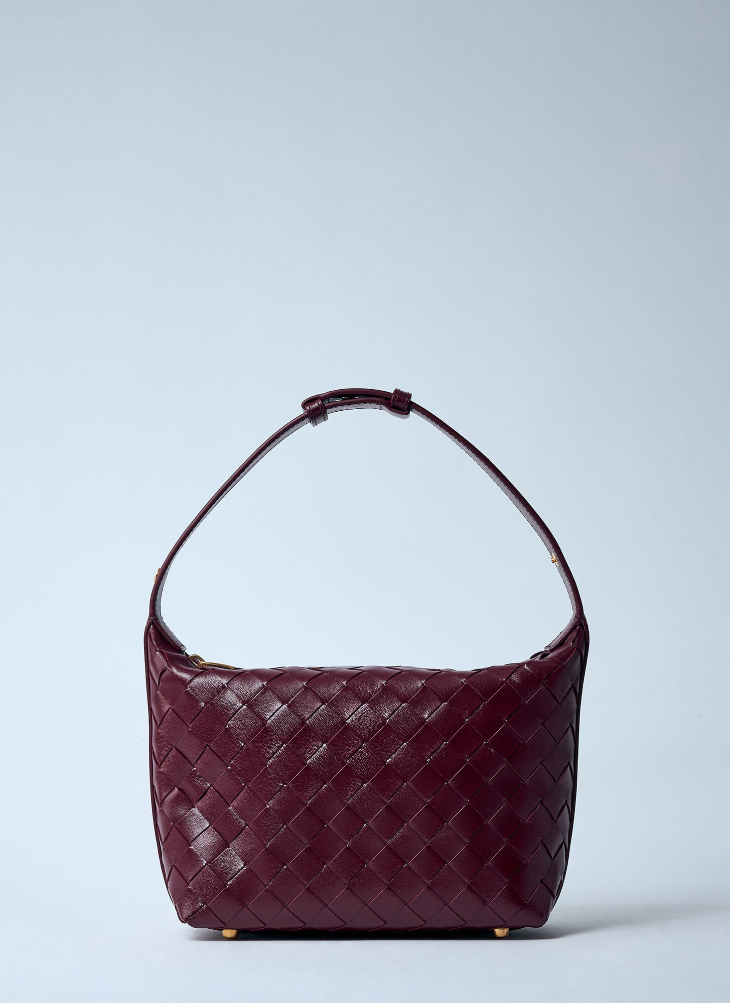 Bottega Veneta Mini Wallace Intreccio 15 Barolo Gold Leather Handbag In Burgundy