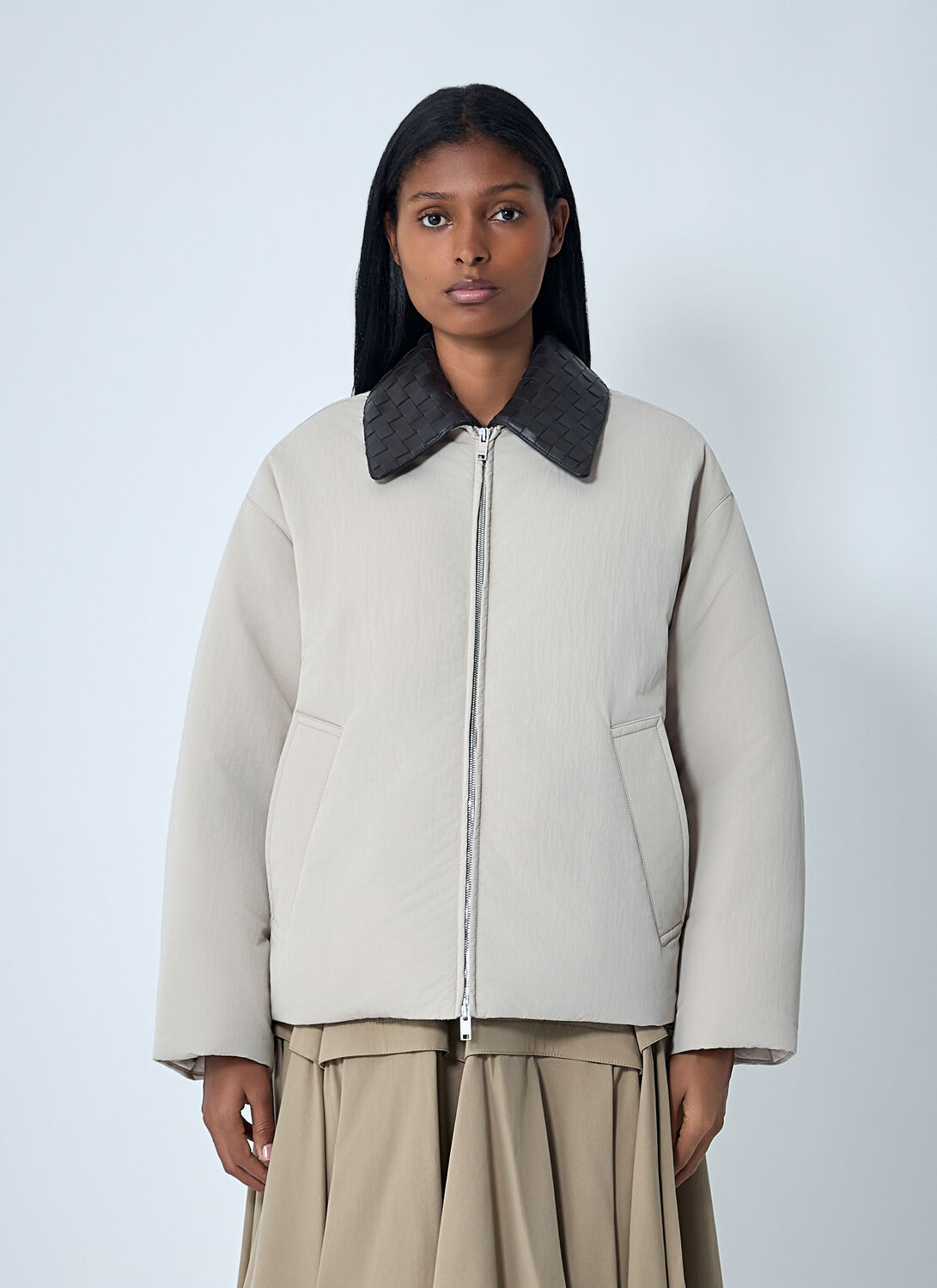 Bottega Veneta Women Tech Nylon Puffer Jacket In Gray