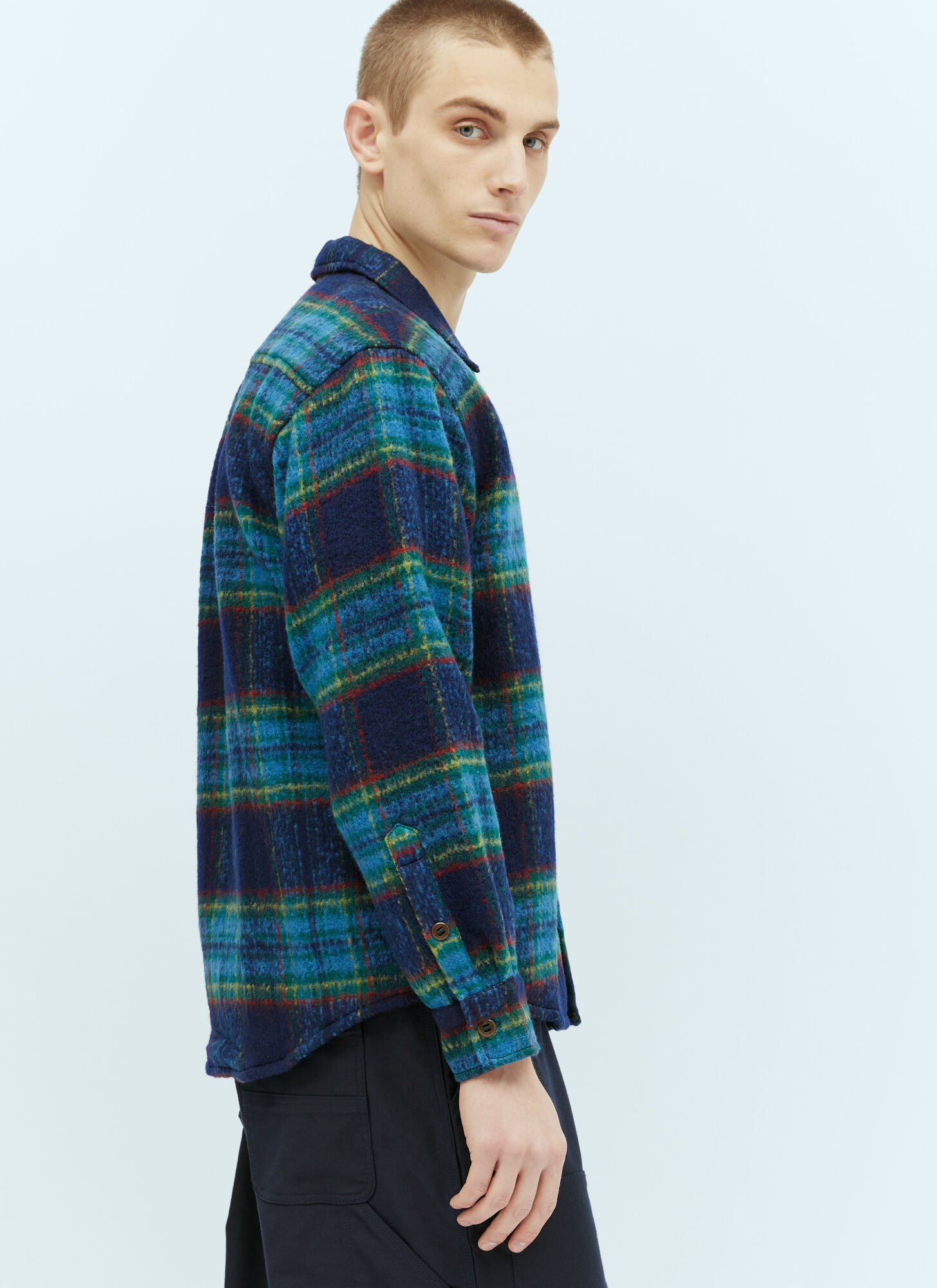  Brain Dead Brain Dead Brushed Rancher Flannel Shacket - Mann Hemden Navy S 