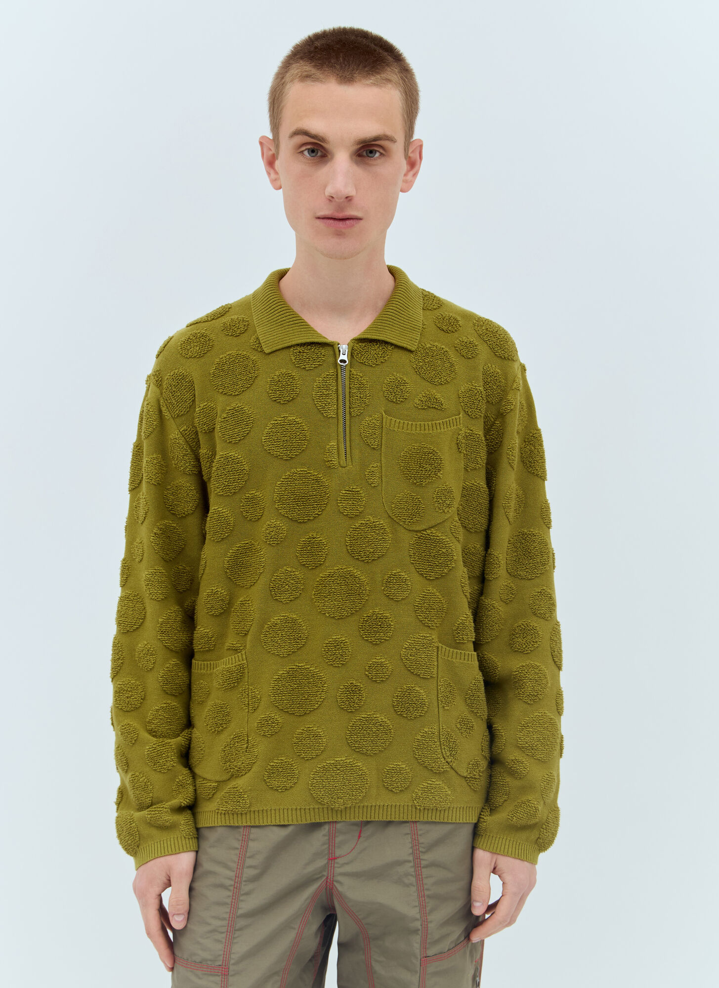 Brain Dead Dot Half-zip Sweater In Green