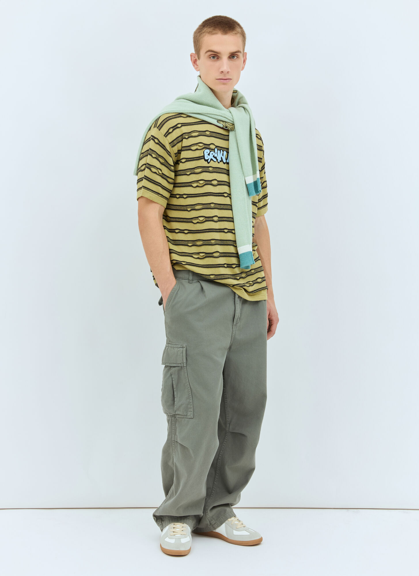  Brain Dead Brain Dead Embroidered Puckered Striped T-shirt - Mann T-shirts Green M 