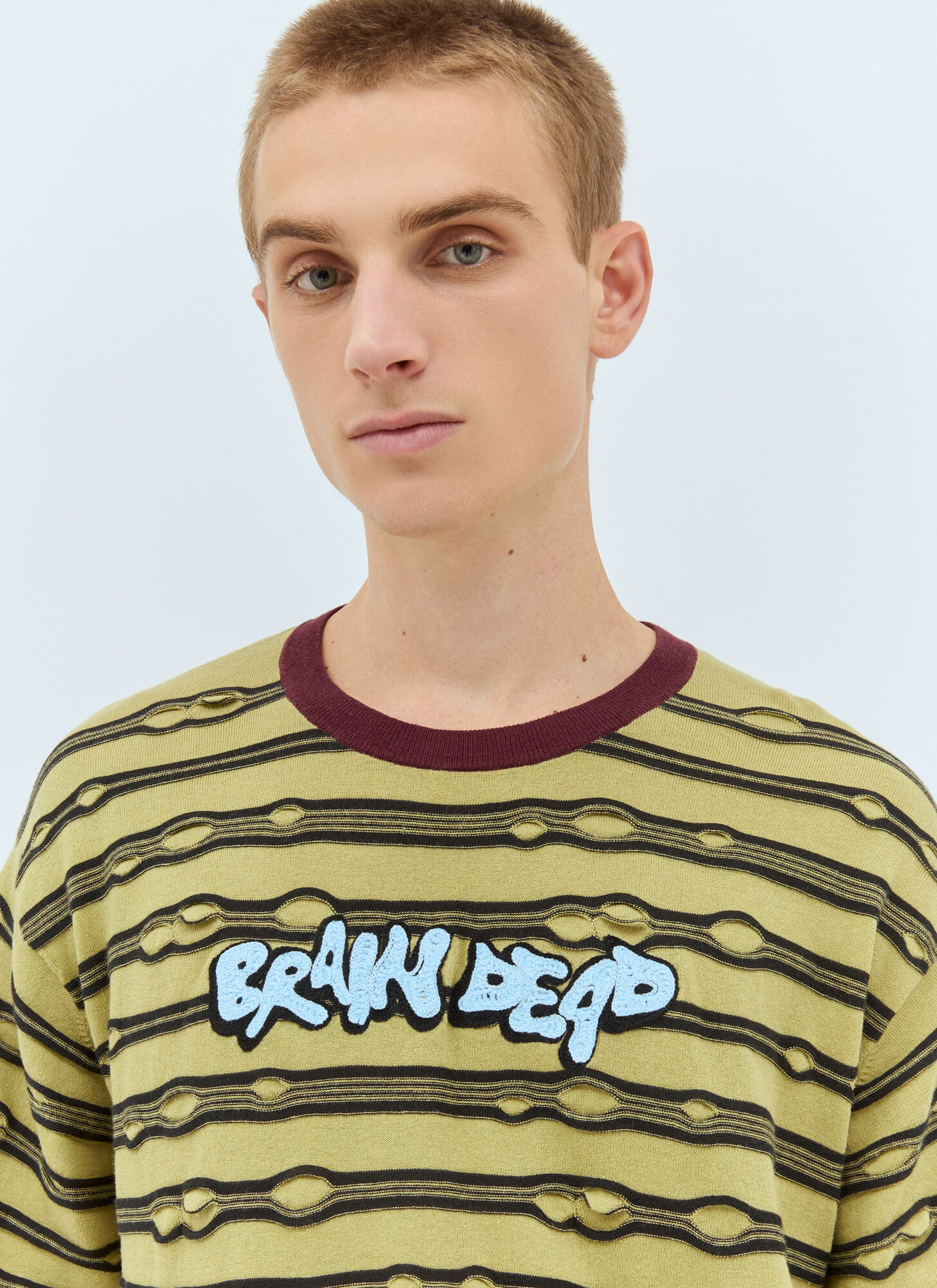  Brain Dead Brain Dead Embroidered Puckered Striped T-shirt - Mann T-shirts Green M 