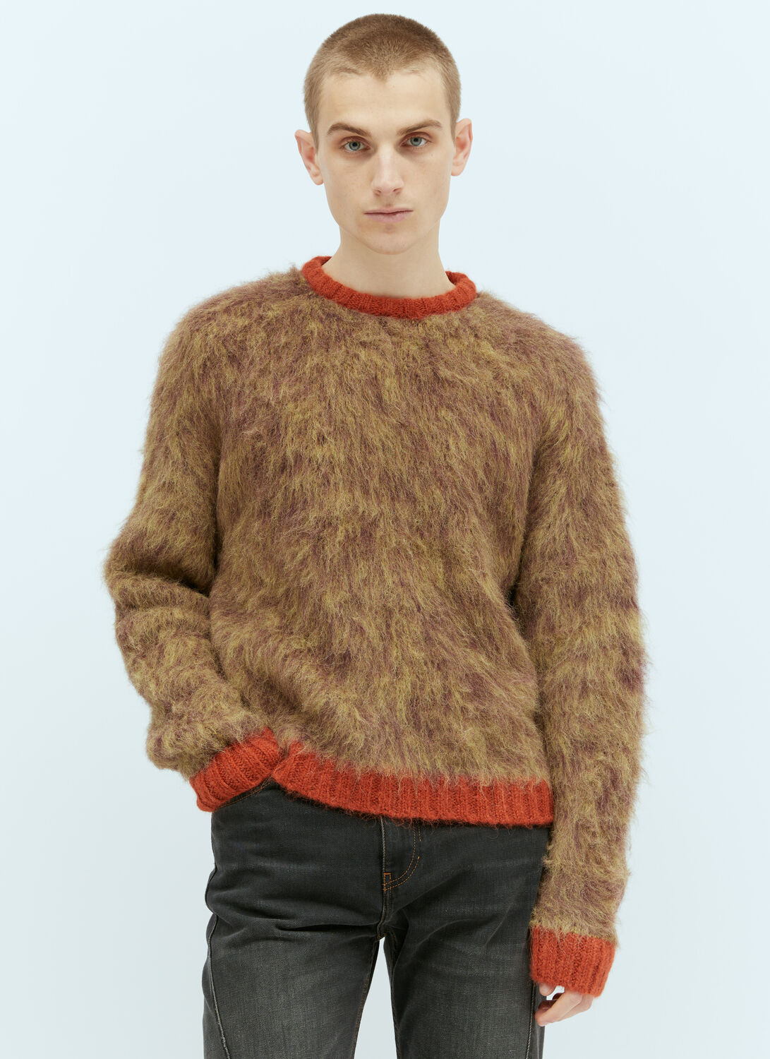 Shop Brain Dead Marled Alpaca Crewneck Sweater In Brown