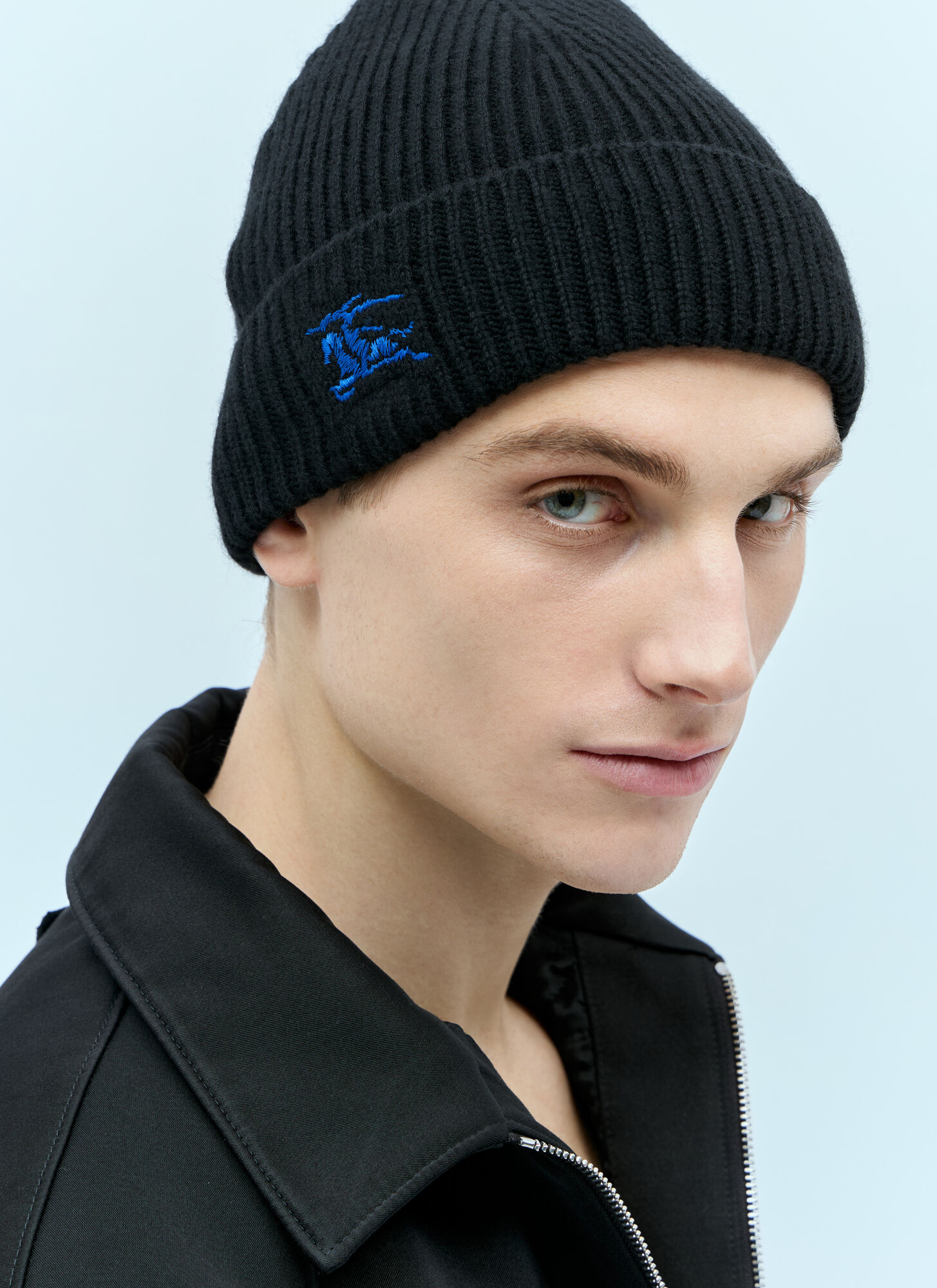 Burberry Men's Black Ribbed Cashmere Beanie - Man Hats One Size