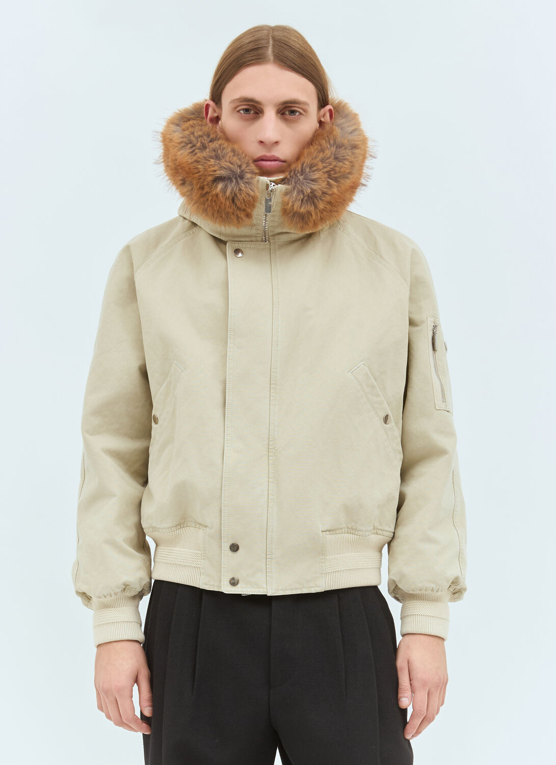Burberry Faux-fur Trim Bomber Jacket In Multicolor