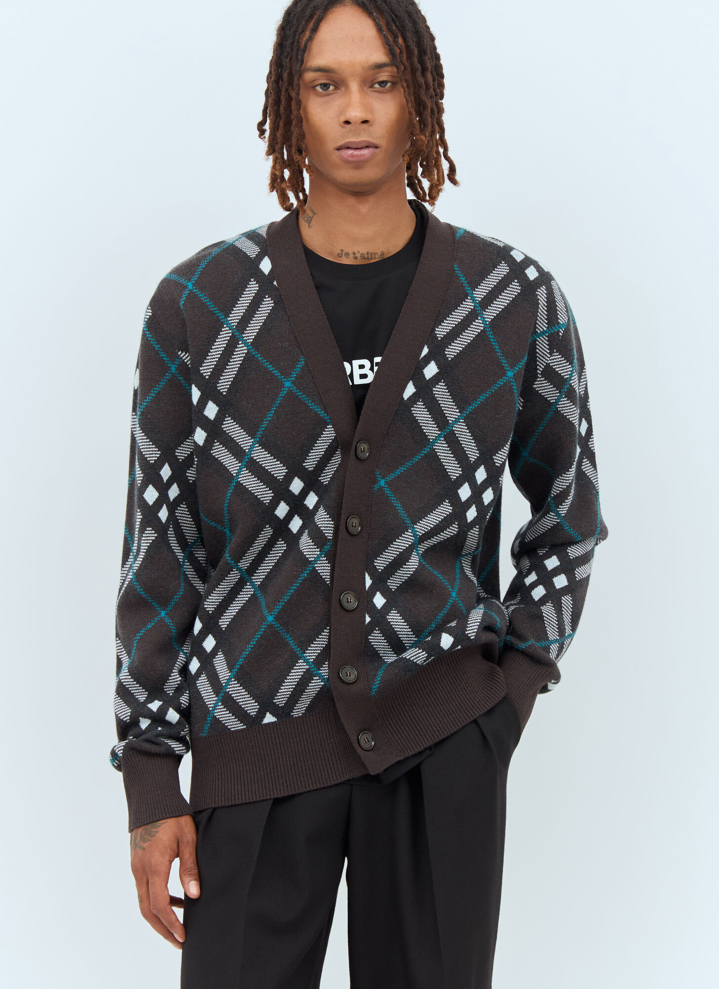 Burberry Men's Grey Check Wool Cardigan - Man Knitwear Xxl
