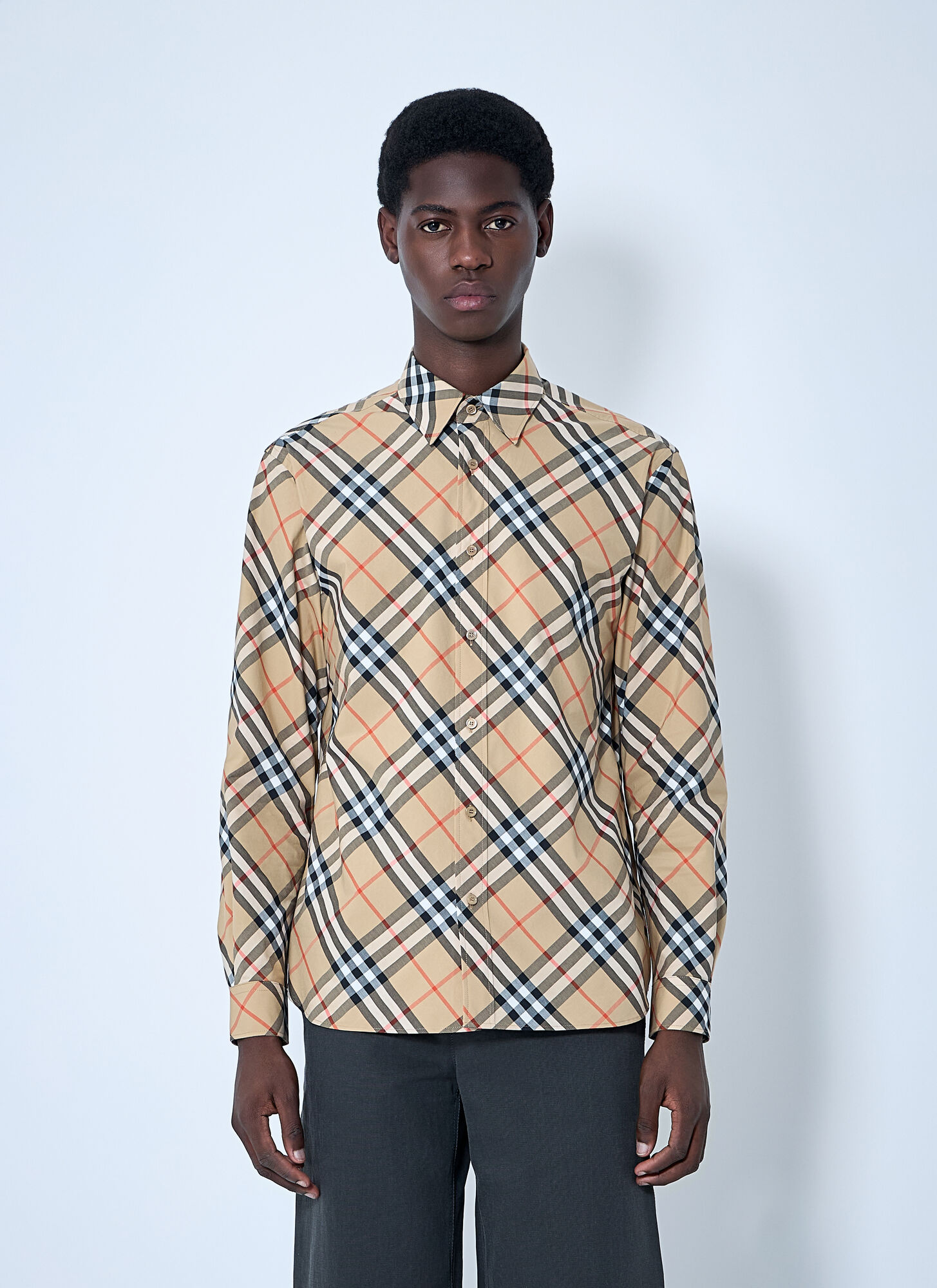 Burberry Men's Beige Check Shirt - Man Shirts S