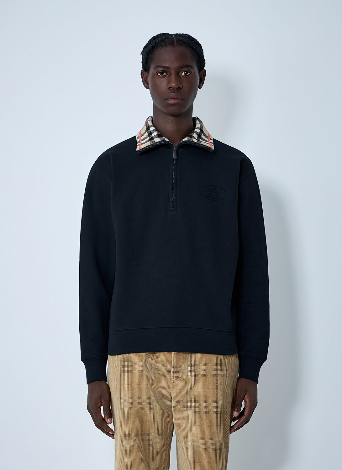 Burberry Mens Black Logo-embroidered Funnel-neck Cotton Sweatshirt In Black