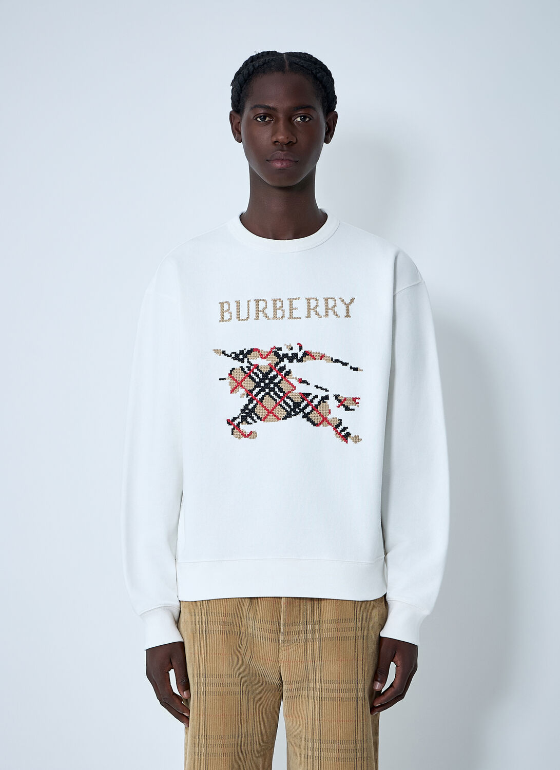 Burberry Crewneck Cotton Sweatshirt With Cross Stitch Ekd In White