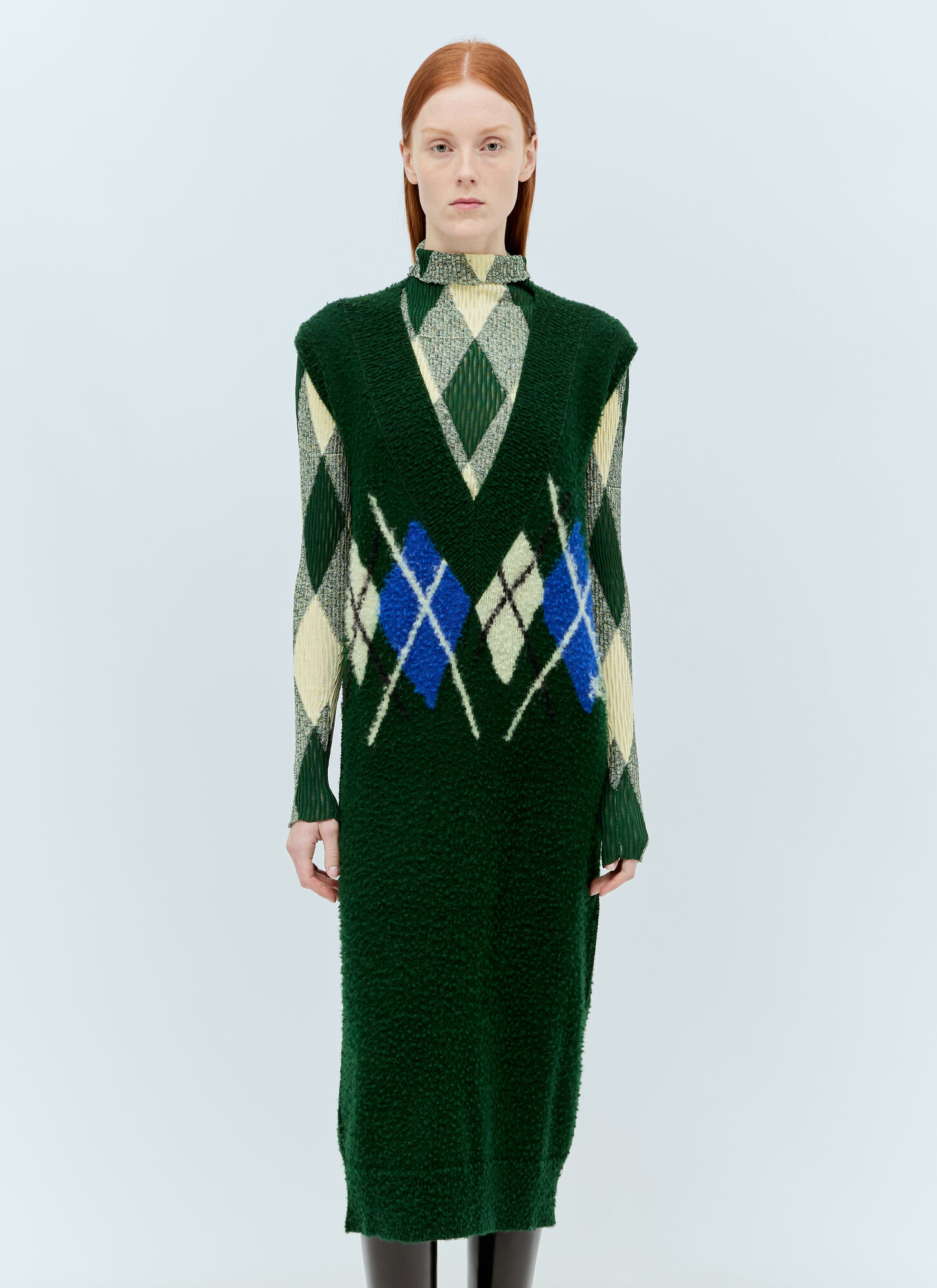 Burberry Women's Green Argyle Wool Vest Dress - Woman Dresses M