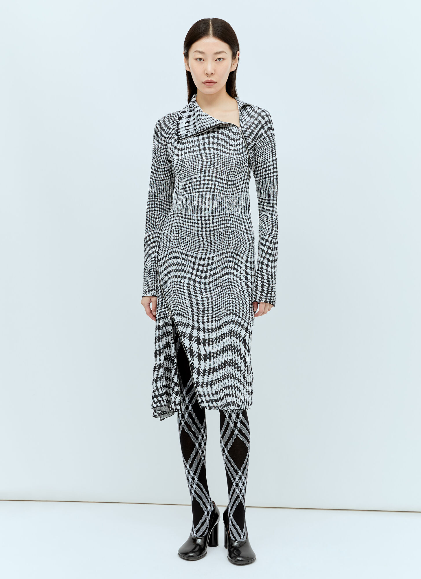 Burberry Women's Grey Warped Houdstooth Midi Dress - Woman Dresses S