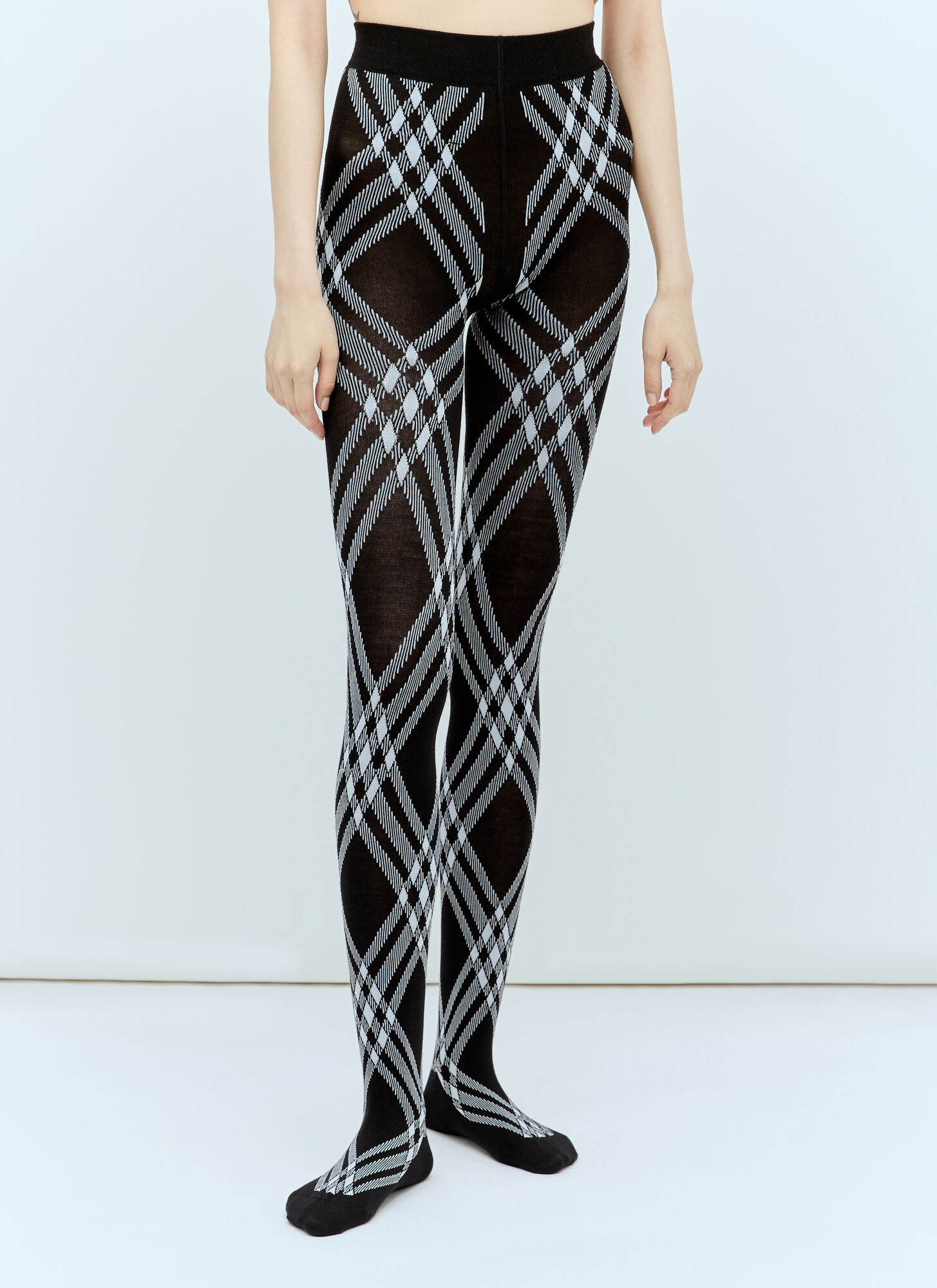 Burberry Burberry Check Wool Blend Tights - Woman Socks Black S　バーバリー チェック ウール ブレンド タイツ - ウーマン ソックス ブラック S