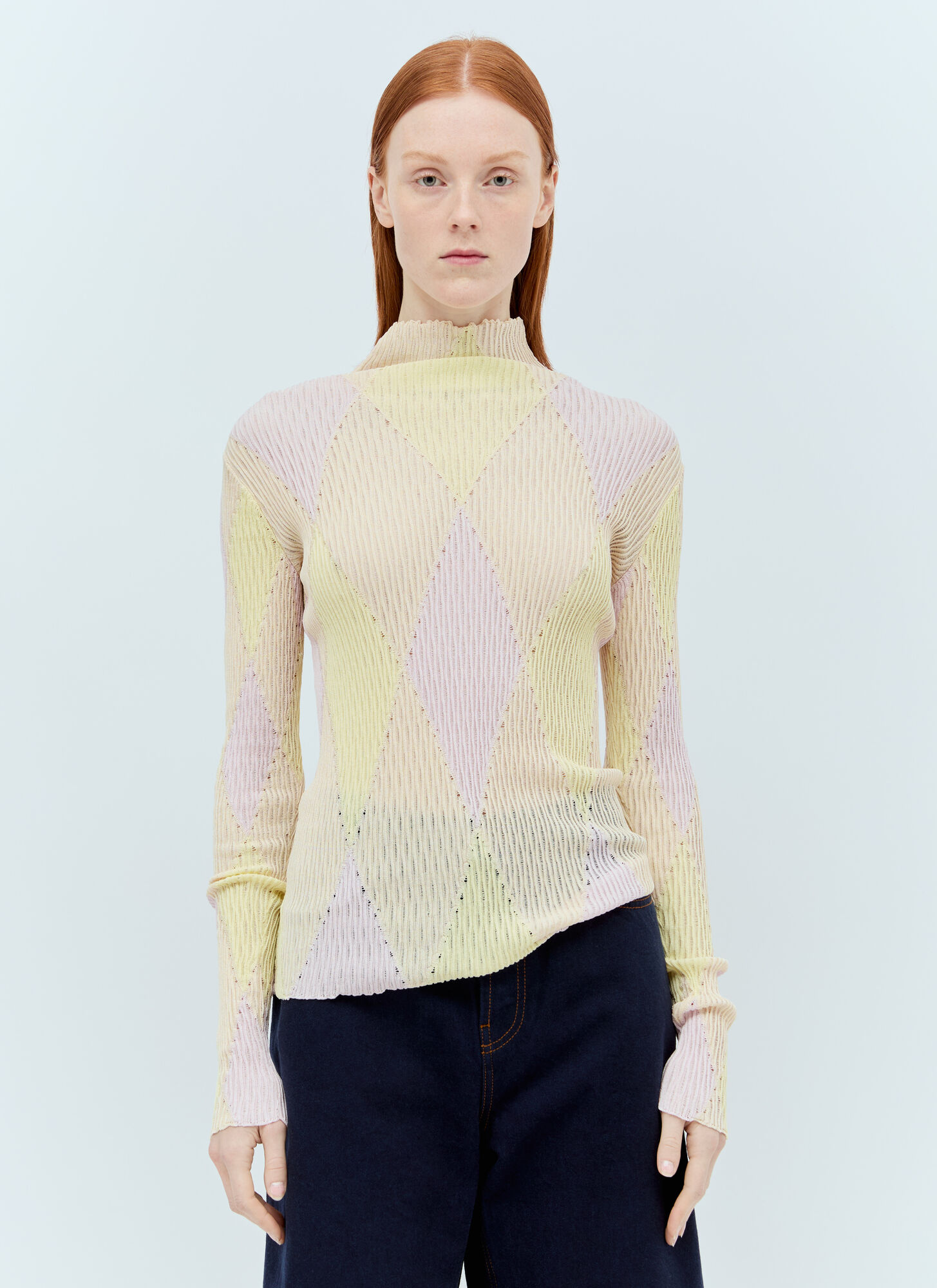 Burberry Burberry Argyle High-neck Sweater - Woman Knitwear Pink Xs　バーバリー アーガイル ハイネック セーター - 女性 ニットウェア ピンク Xs