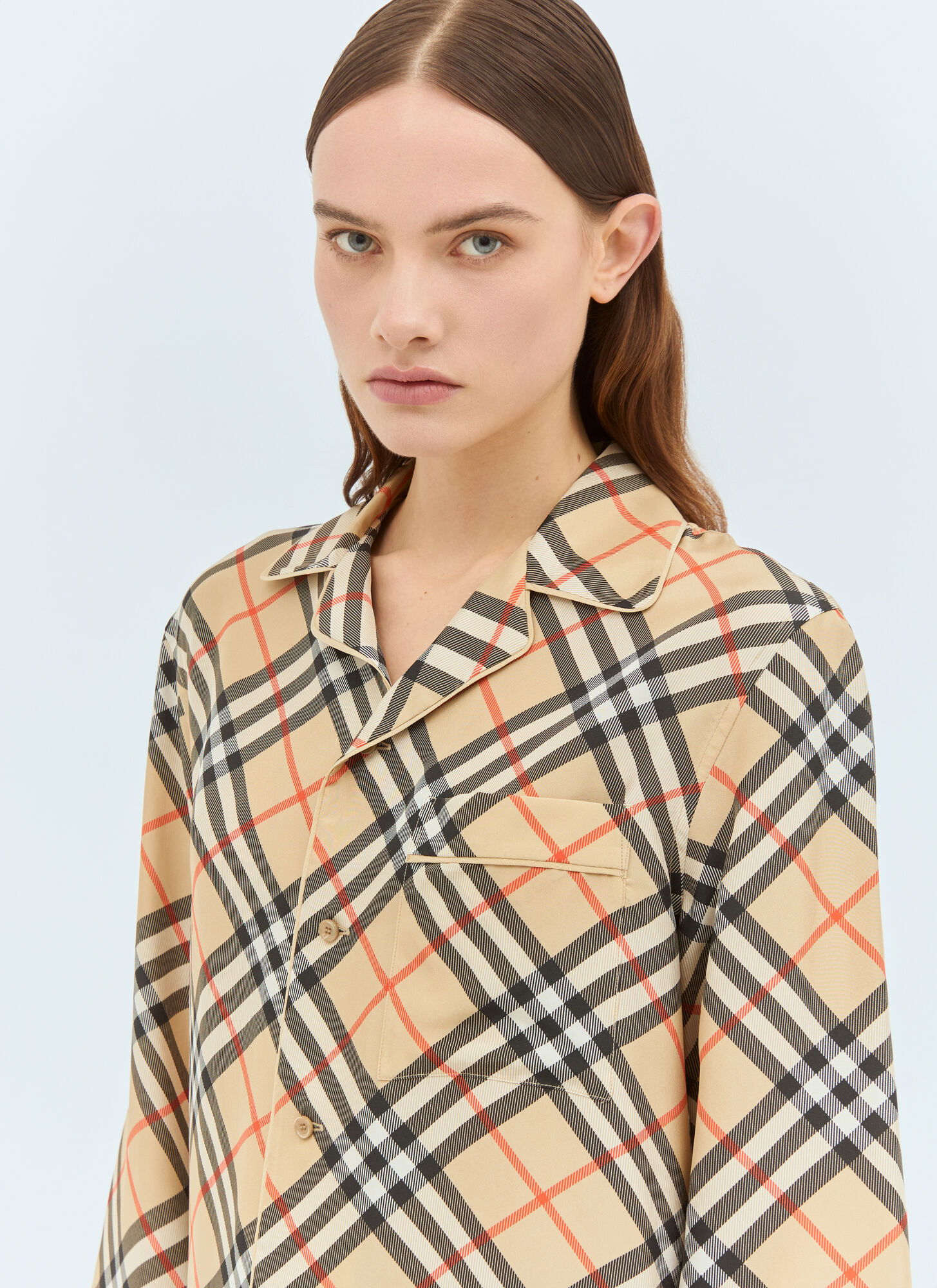  Burberry Burberry Check Silk Pyjama Shirt - Frau Hemden Beige Uk - 04 