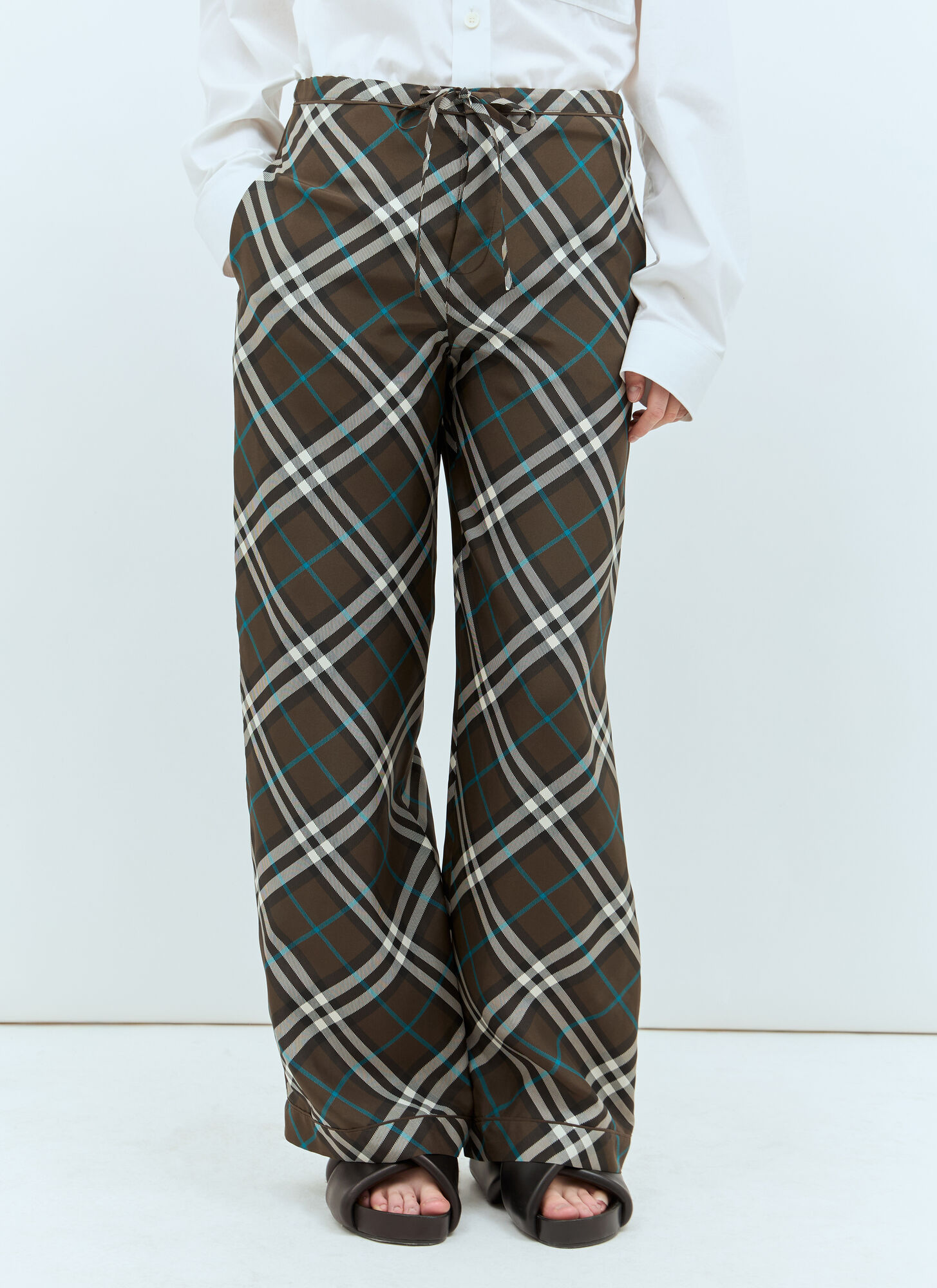 Burberry Burberry Check Silk Pants - Woman Pants Brown Uk - 06　バーバリー チェック シルク パンツ - 女性パンツ ブラウン イギリス - 06