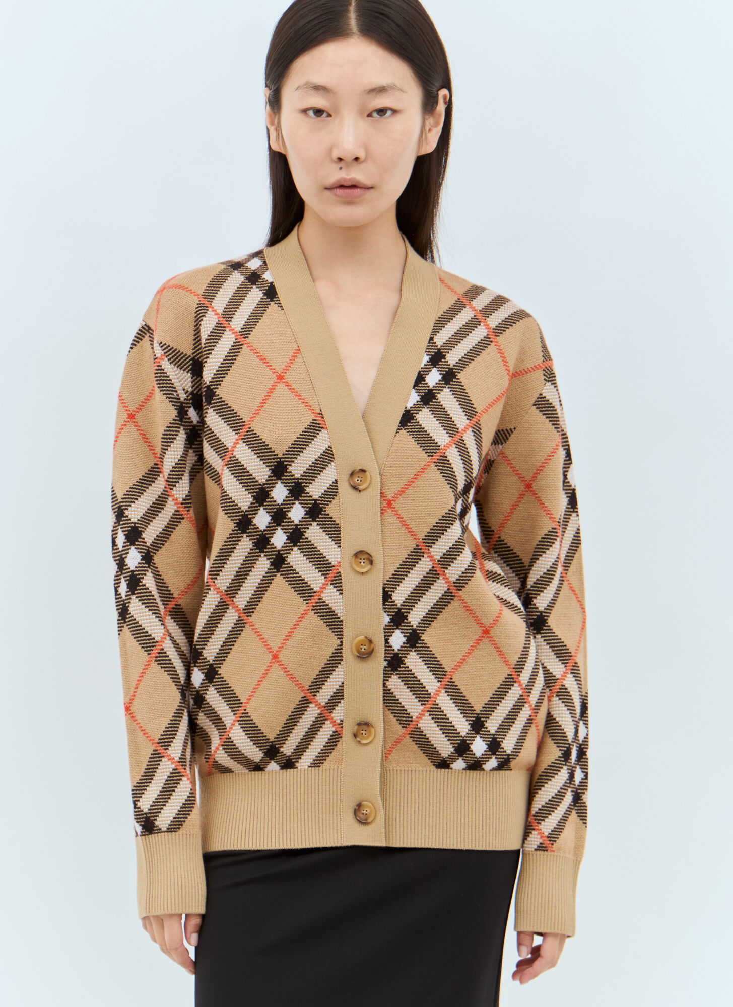 BURBERRY CHECK WOOL-BLEND CARDIGAN 