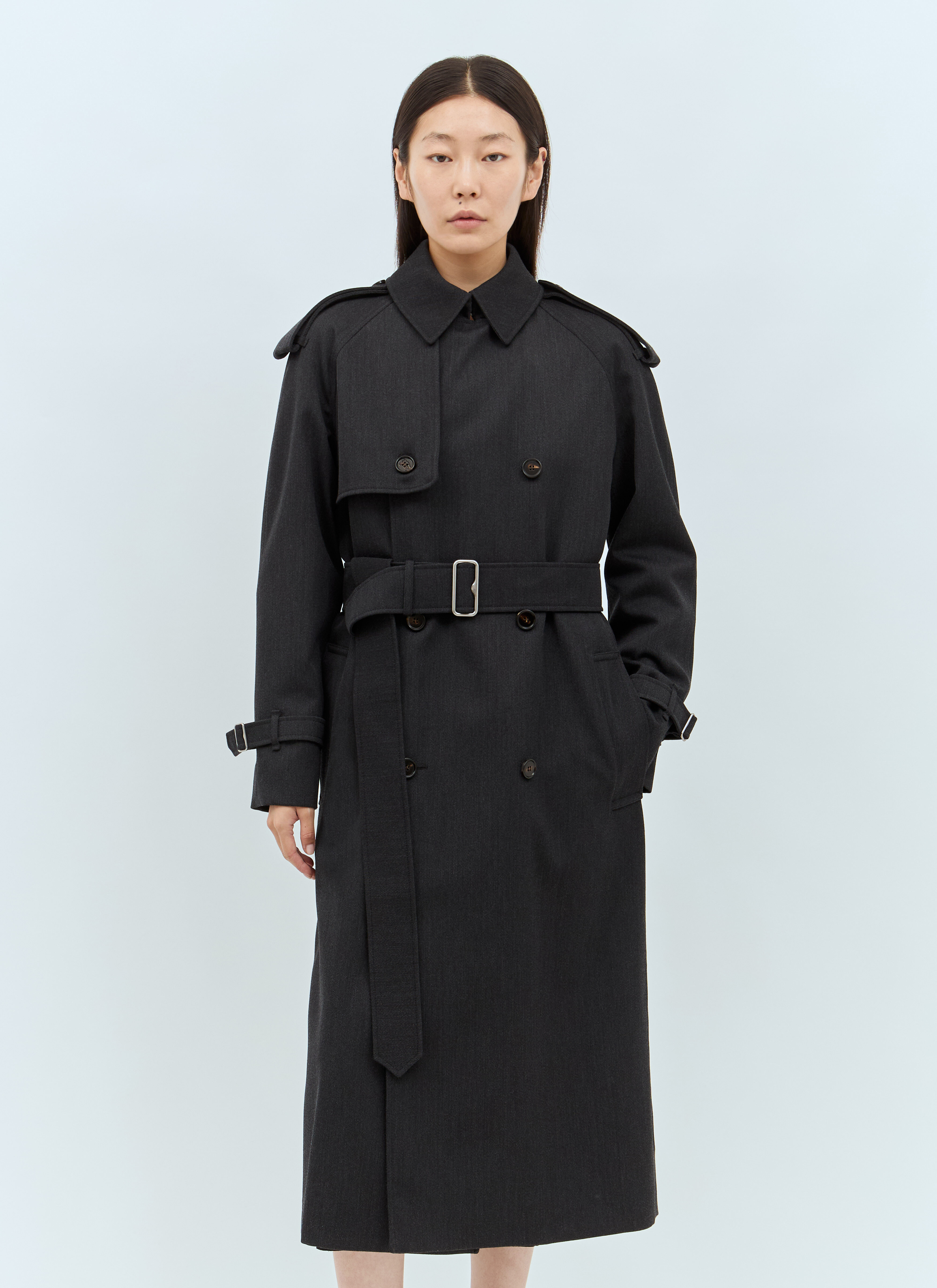 【関税＆送料込み】Burberry Grey Wool Long Trench Coat Burberry Wool Cashmere Trench Coat Grey Men's - FW23 - US