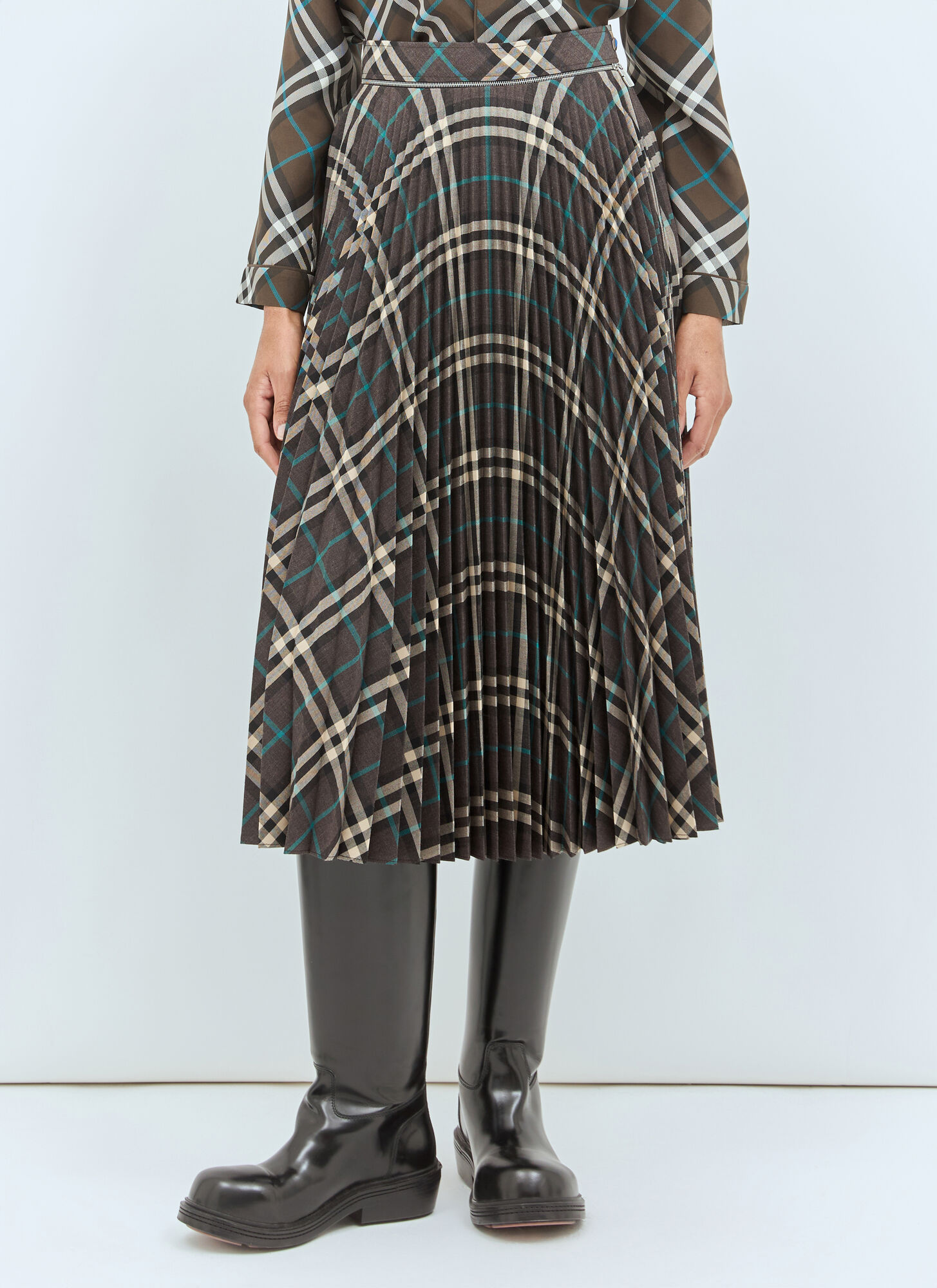 Burberry Pleated Wool-Blend Skirt - Woman Skirts Green Uk - 06