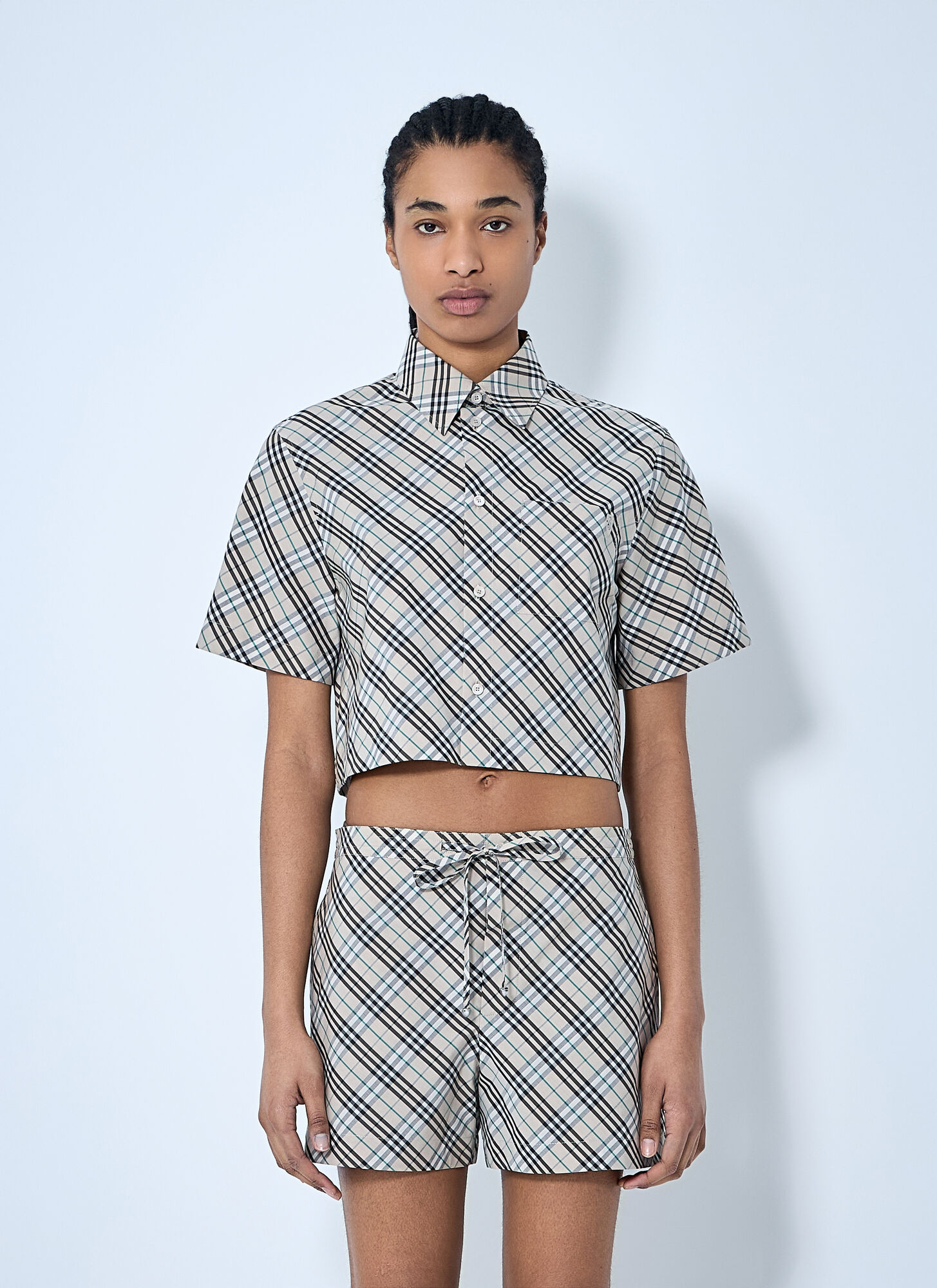 Burberry Burberry Crop Check Shirt - Woman Shirts Beige Uk - 08　バーバリー クロップ チェック シャツ - 女性シャツ ベージュ 英国 - 08