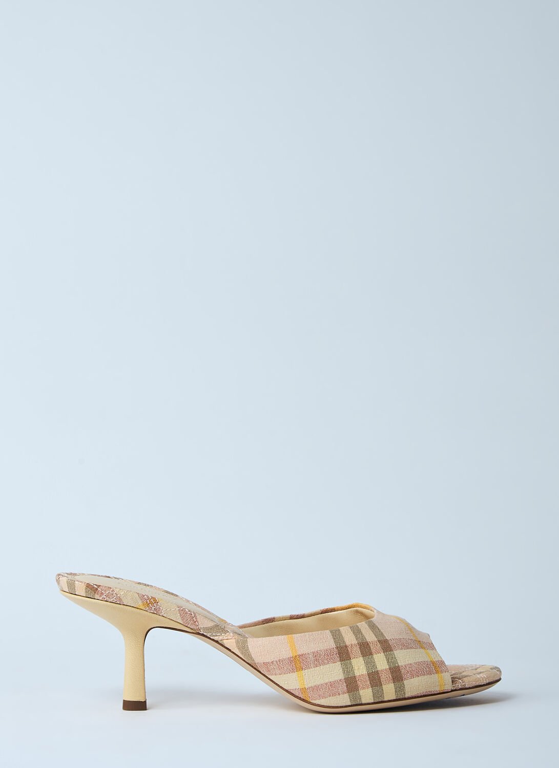 Burberry Beige Check Linen Mule Sandals With 6.5 Cm Heel Lf Mews 65 Chk 162393 In Yellow