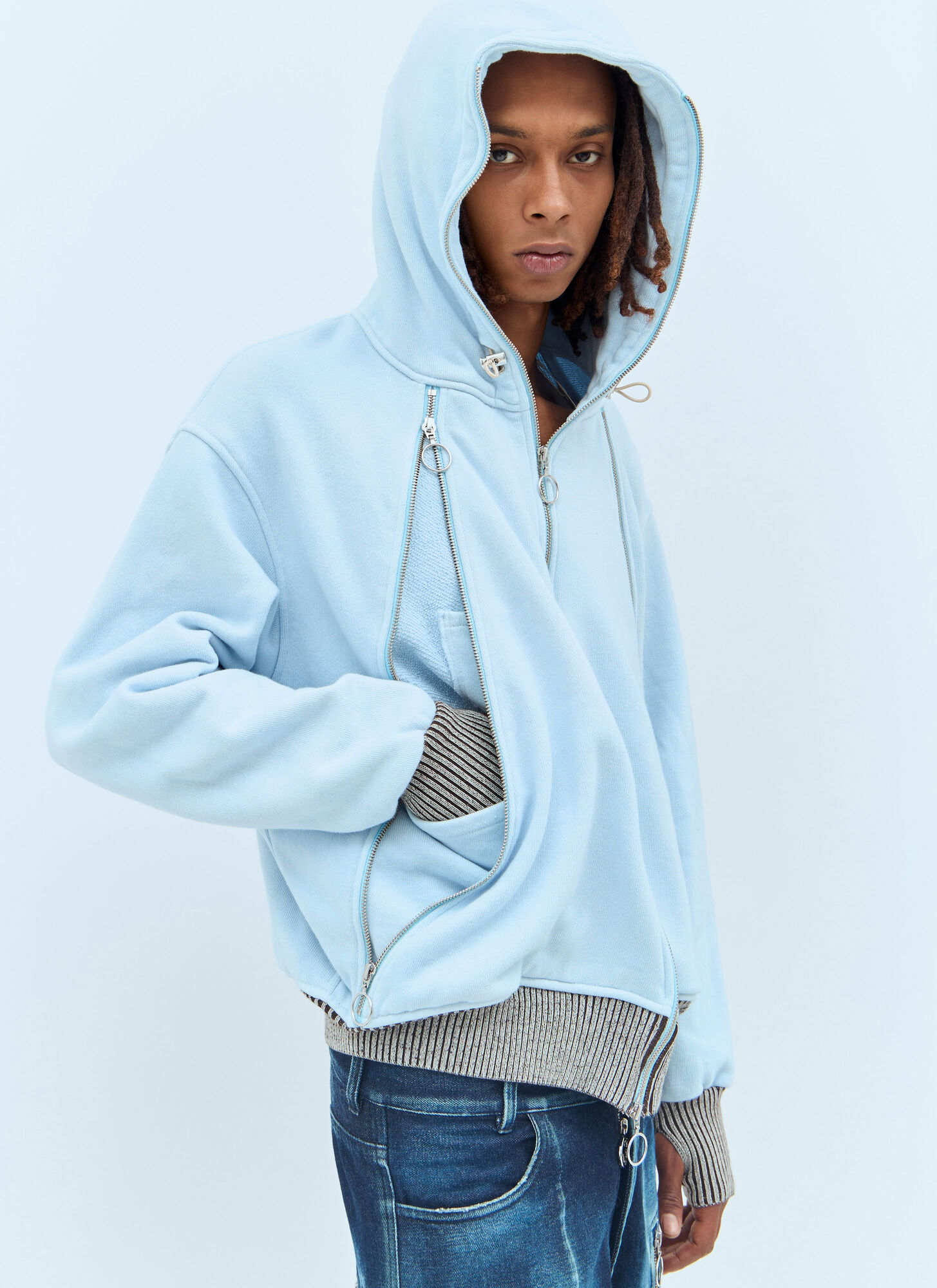 Charlie Constantinou Zip Hybrid Hooded Sweatshirt In Blue