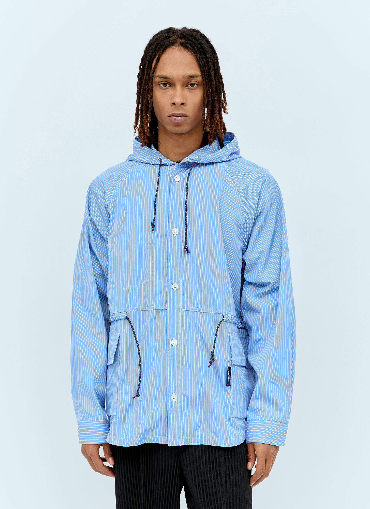 Shop Comme Des Garçons Homme Deux Striped Cotton Jacket In Blue