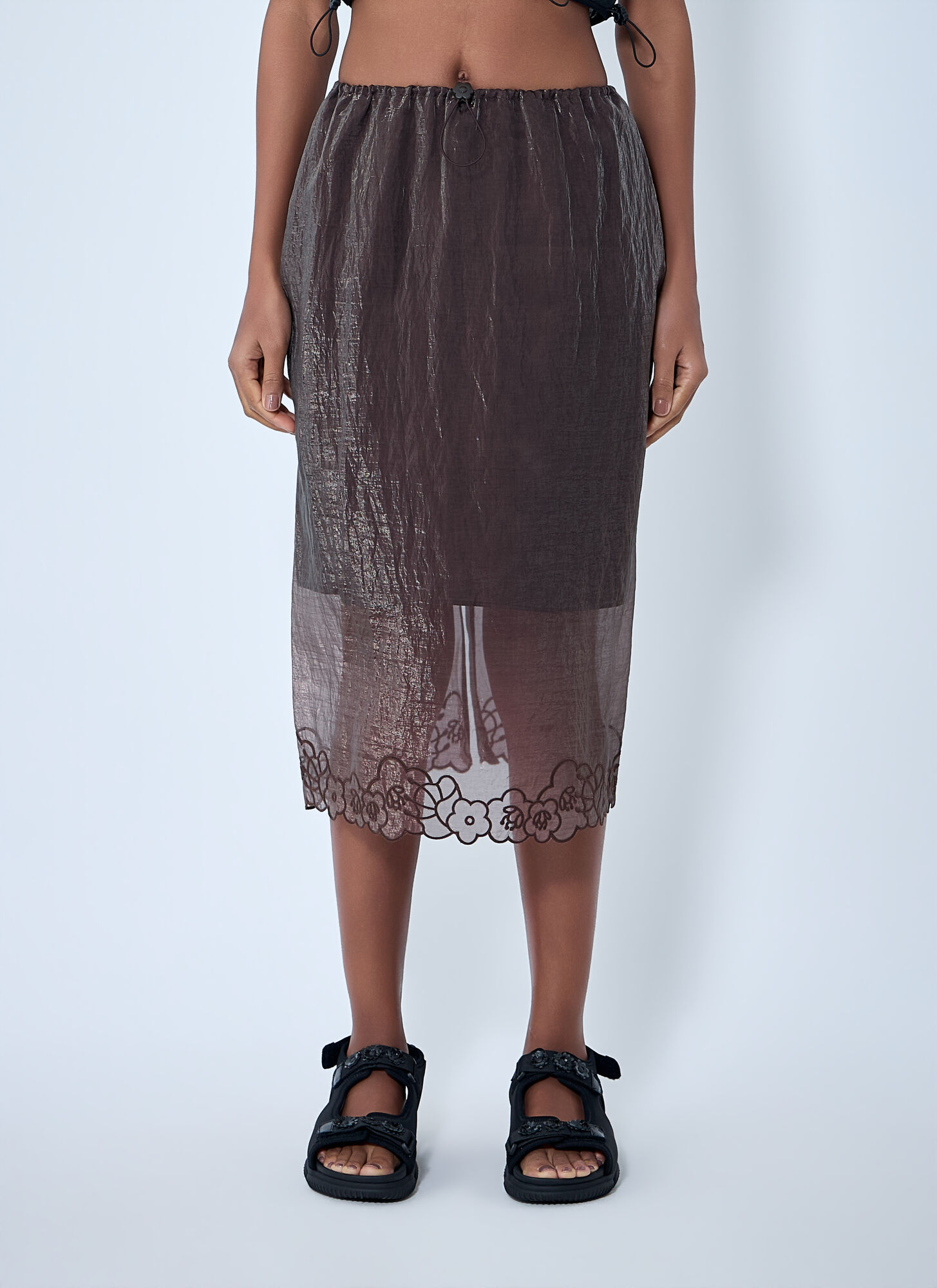 Cecilie Bahnsen Women's Brown Embroidered Sheer Overlay Skirt - Woman Skirts Uk - 06