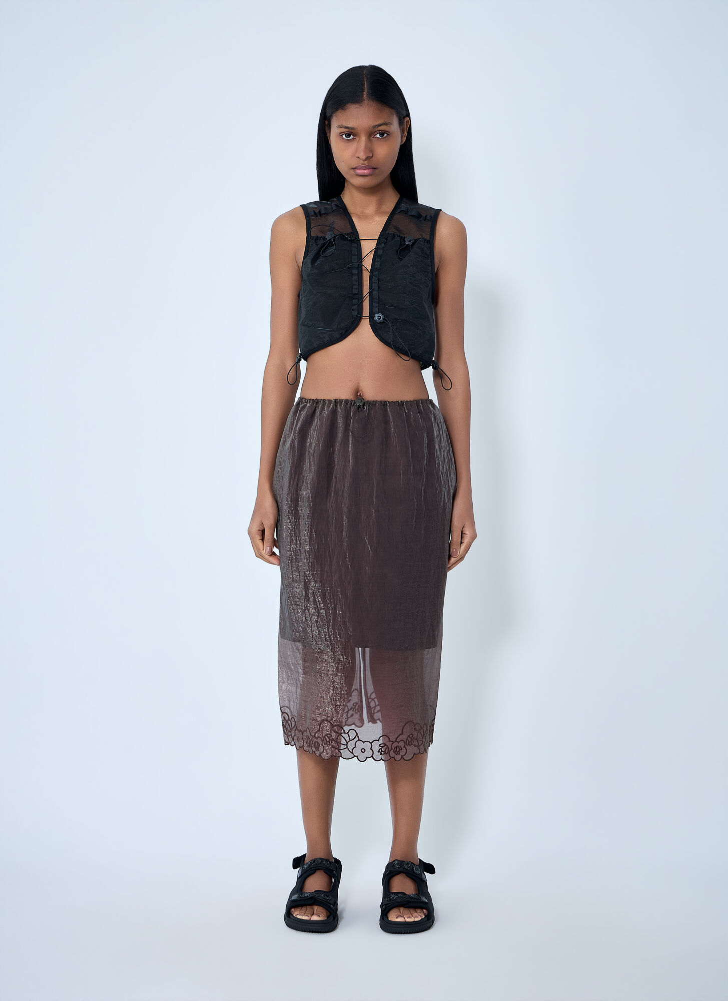  Cecilie Bahnsen Cecilie Bahnsen Mesh Panel Crop Top - Frau Tops Black Xs - S 