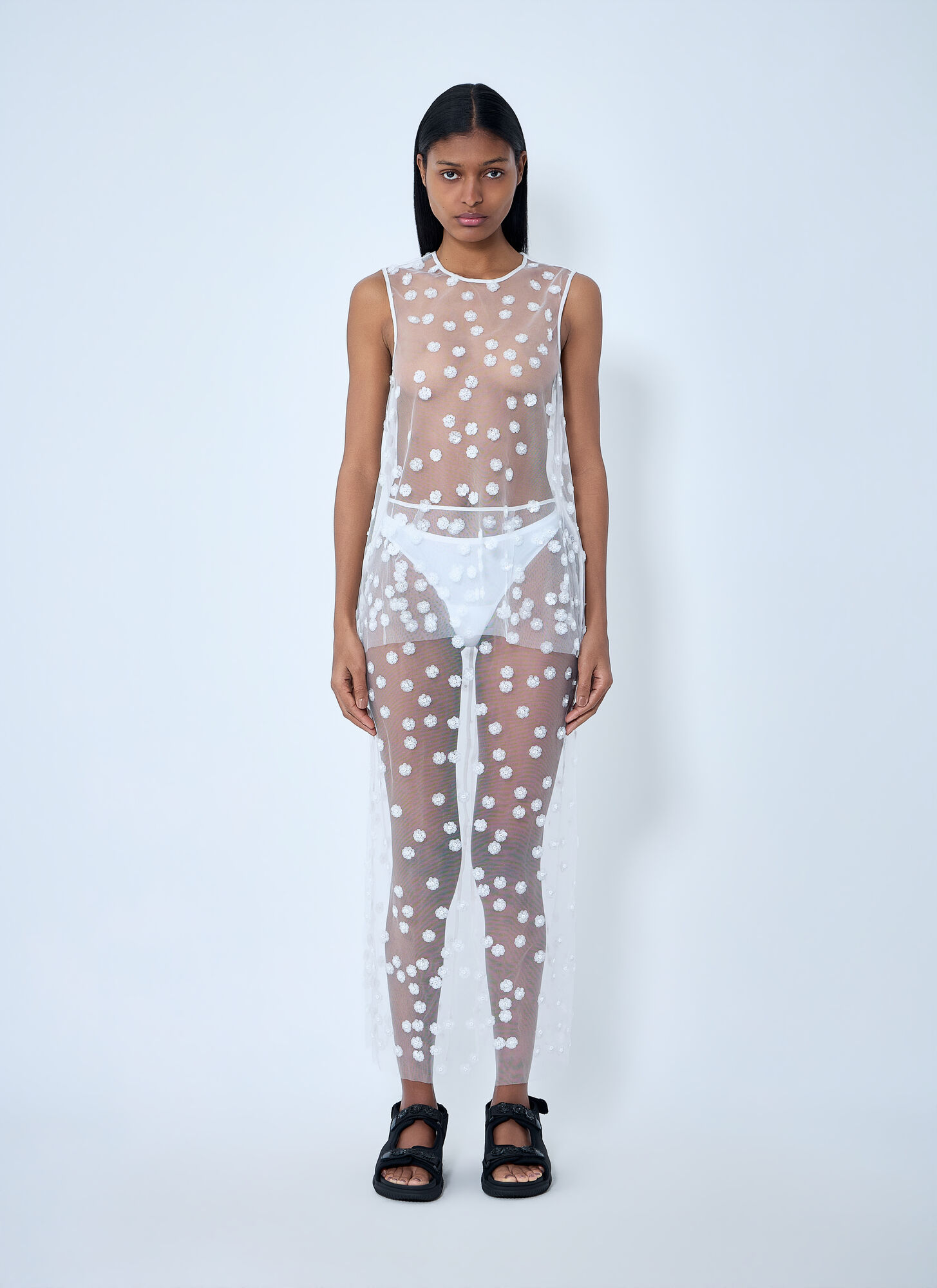  Cecilie Bahnsen Cecilie Bahnsen Embroidered Sheer Overlay Dress - Frau Tops White Uk - 08 