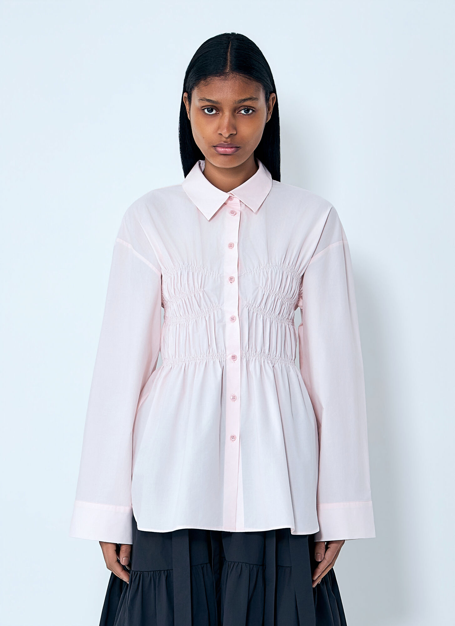 Cecilie Bahnsen Women's Pink Smocked Detail Poplin Shirt - Woman Shirts Uk - 06