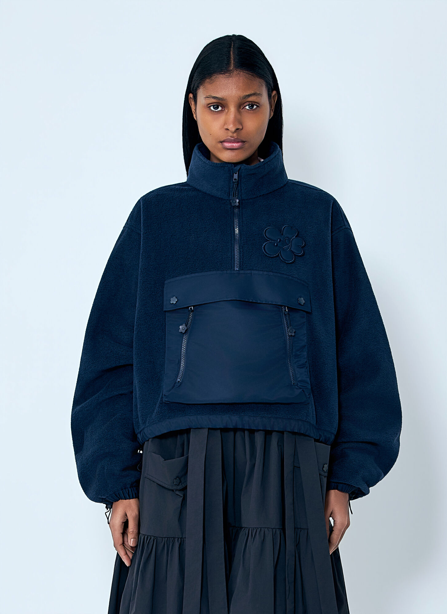 Cecilie Bahnsen Women's Navy High-Neck Fleece Pullover - Woman Jackets Uk - 04