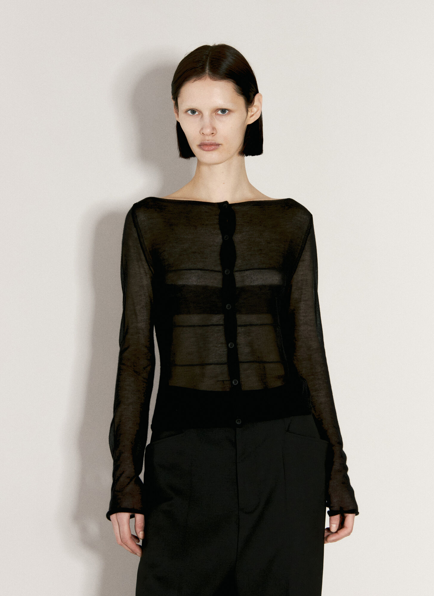 032c Button-front Long-sleeves Cardigan In Black