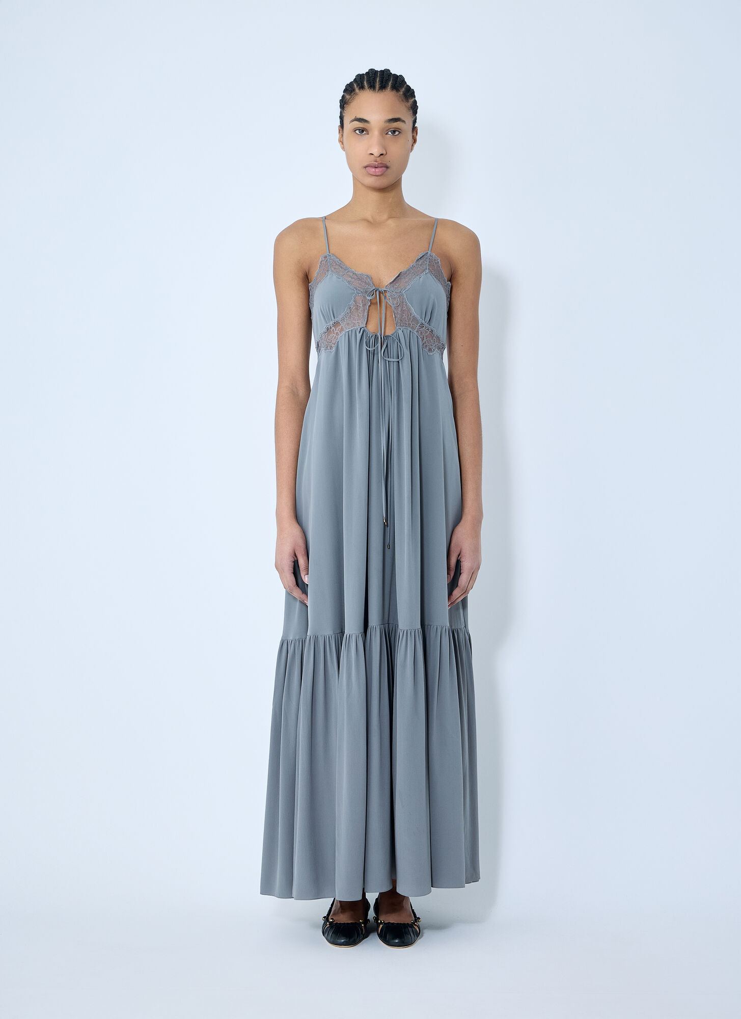 Chloé Maxi Silk Dress In Grey
