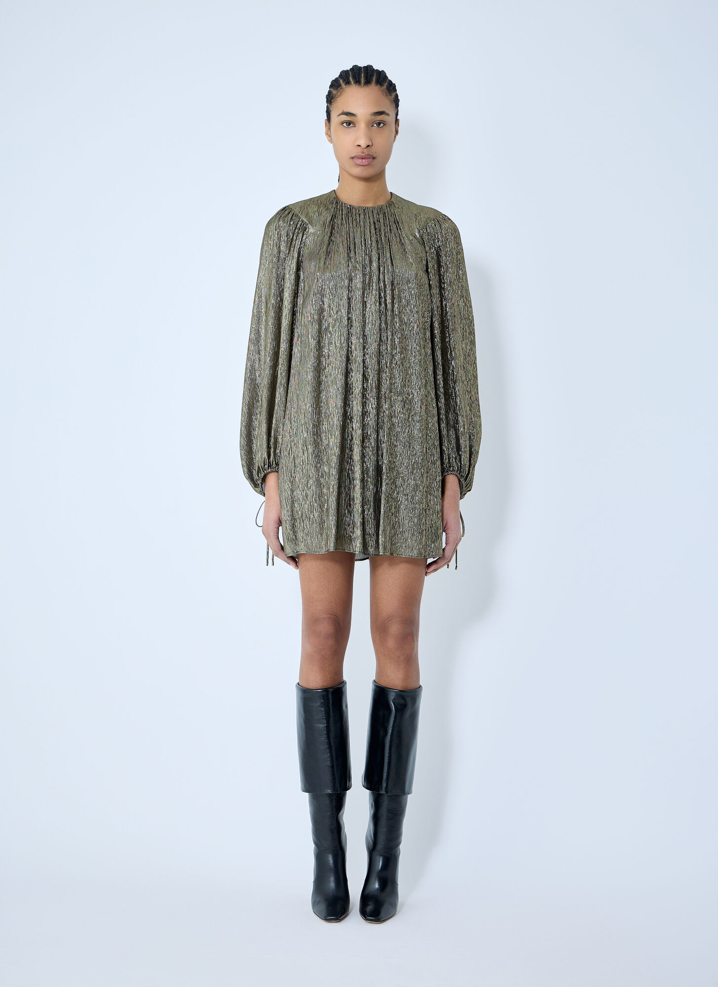 Chloé Lamé Silk Blend Mini Dress In Gold